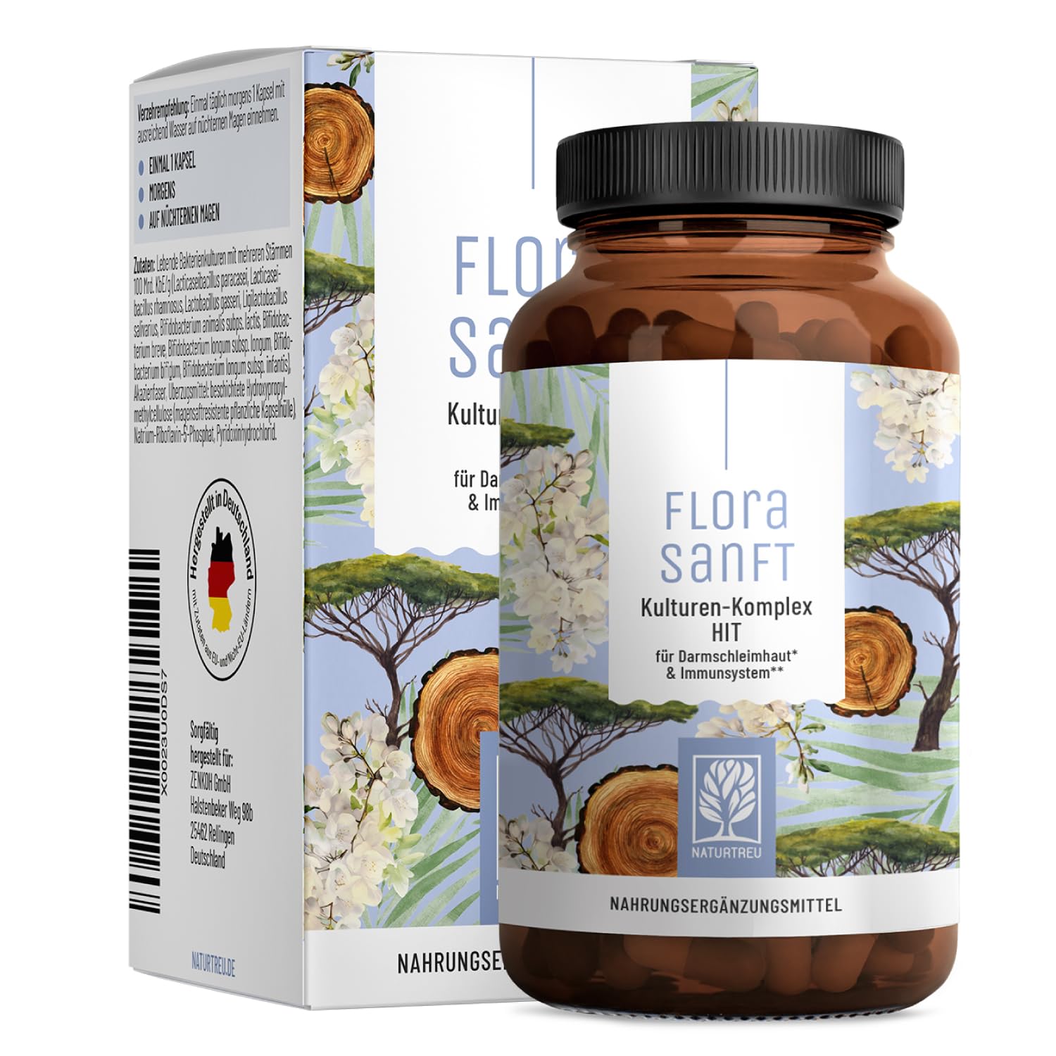 NATURTREU Kulturen-Komplex HIT + FI mit Lactobacillus & Bifidobakterien, auch bei Histaminintoleranz & Fructoseintoleranz, 60 magensaftresistente Kapseln, ergänzt durch Vitamin B2 und Vitamin B6