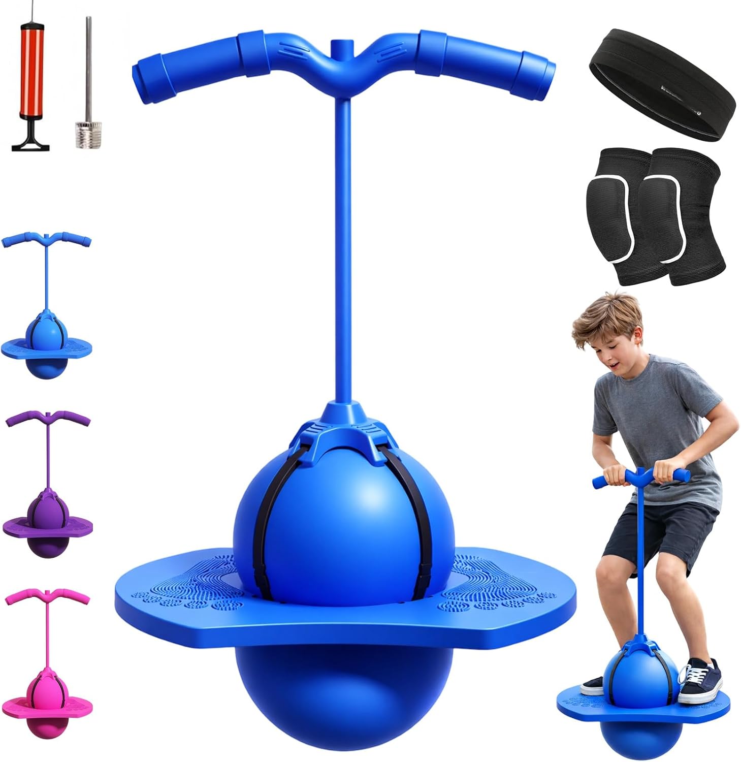 2026 Pogo Jumping Ball for Children and Adults, Jumping Ball with Handle, Outdoor Pogo Ball, Load Capacity 300 kg, for Training Balance, Thickened and Wear-resistant (Blue)