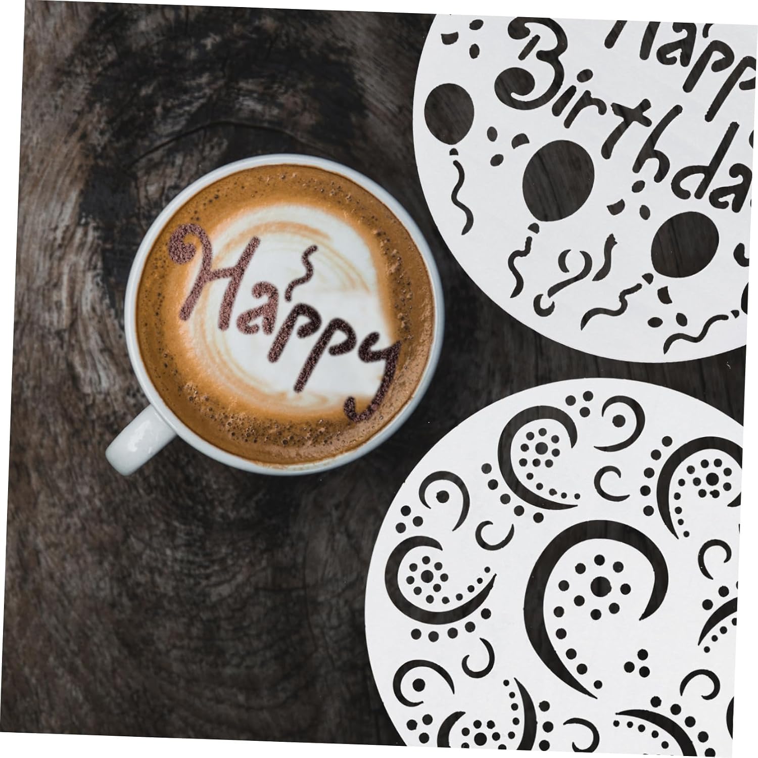8pcs Cake Art Stencils and Latte Art Molds, Hollow-Out Baking Decorating Tools, Reusable Templates for Dessert and Beverage Patterns
