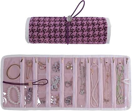 Travel Jewelry Organizer Roll with Zippered Pockets,Hangable | Tangle-Free Portable Jewelry Storage Bag for Women | Holder for Necklaces, Earrings, Rings, Bracelets Berry Purple