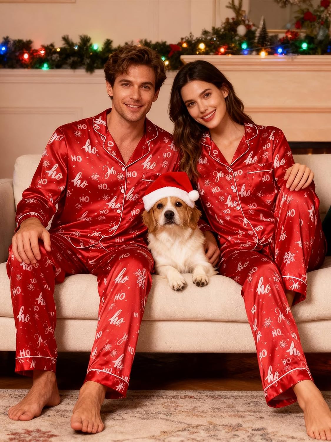 Satin Christmas Pajamas for Adult Women Men Button Down Pjs Couples Pijamas Matching Sets Sleepwear Loungewear - Image 7