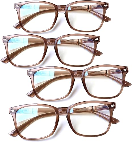 Henotin Paquete de 4 lentes de lectura con bloqueo de luz azul para mujeres y hombres, lectores de computadora con bisagra de resorte, anteojos