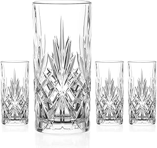 DIAMANTE Chatsworth Hi Ball Glass Tumbler - Perfect for Long Drinks, Cocktails and Water - Premium Lead Free Crystal - Set of 4