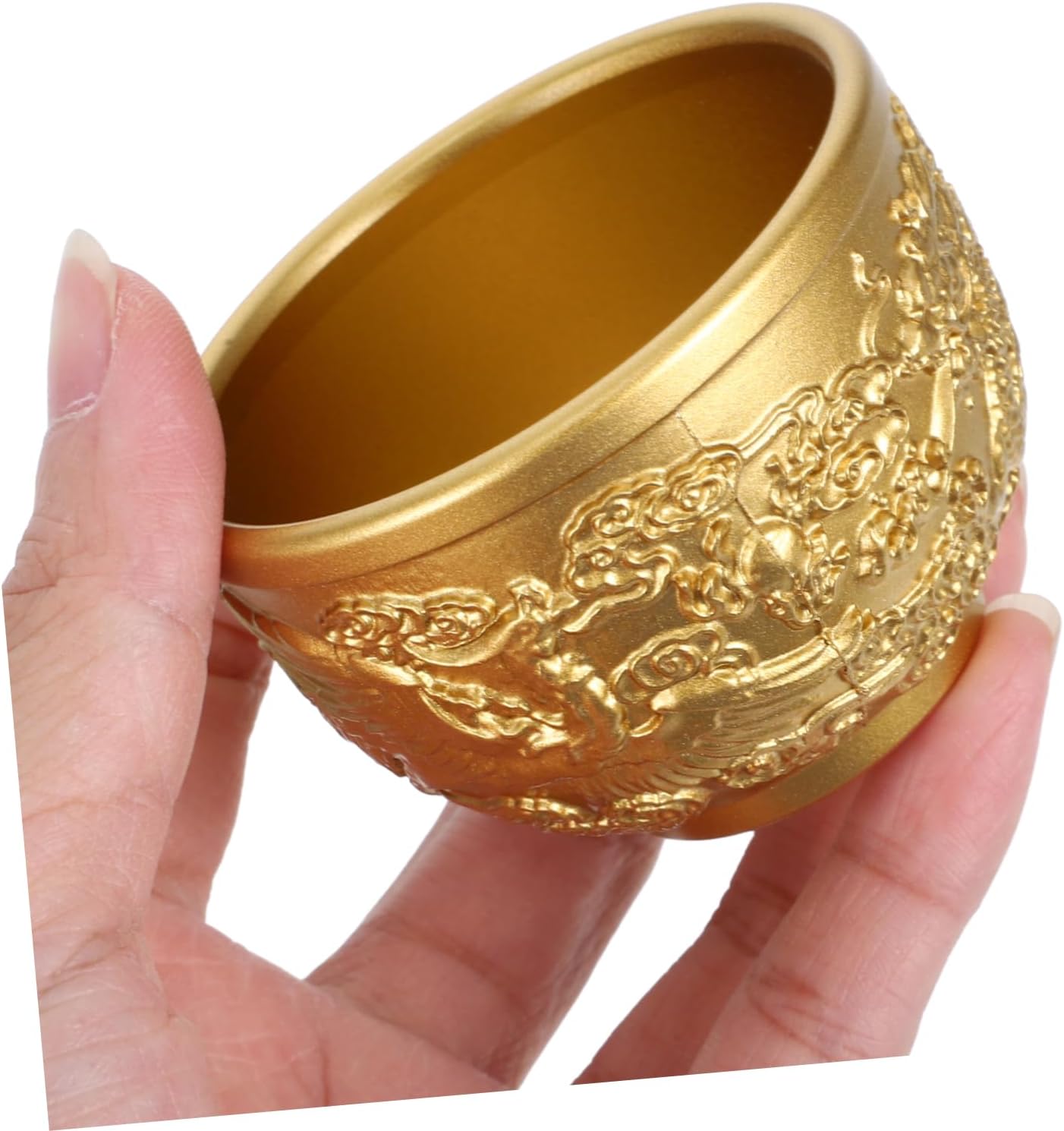 ABOOFAN Solid Brass Dragon and Phoenix Pattern Tea Cup Chinese Vintage Engraving Wine Cup Antique Brass Money Bowl Drinking Glass