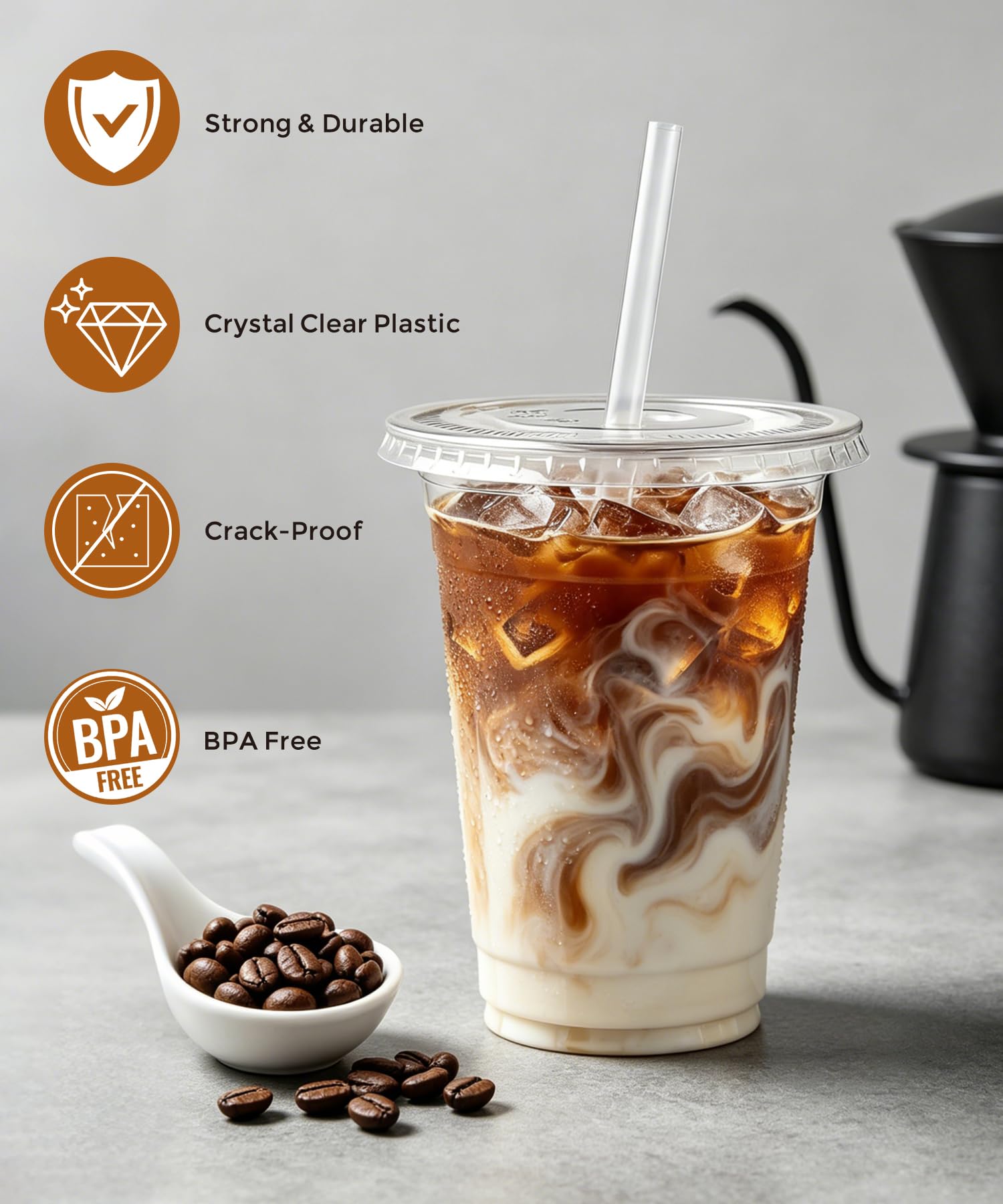 Ginkgo 50 Pack 16 oz Clear Plastic Cups with Lids and Straws — Amazon image 2