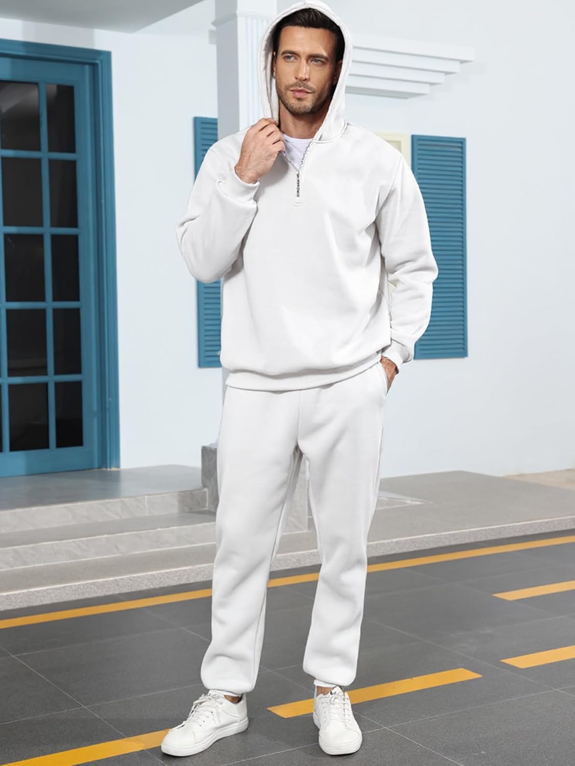Men's Tracksuits Long Sleeve Casual Sweatsuits Quarter Zip Hoodie With Track Pants 2 Piece Outfits