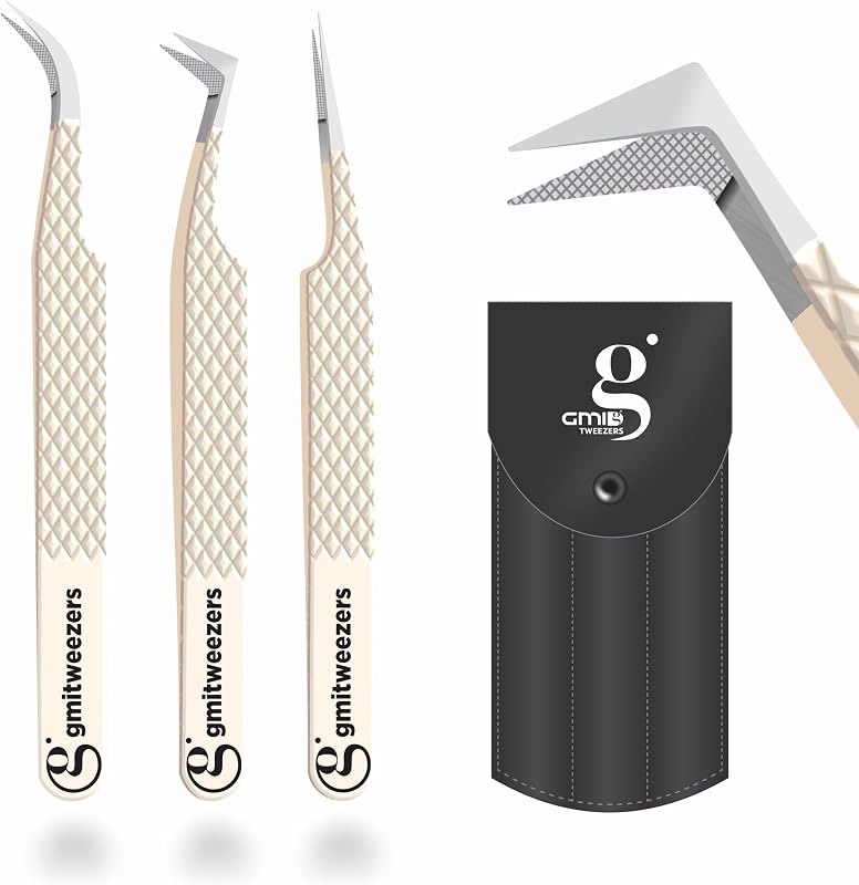 GMI TWEEZERS Pinças para extensão de cílios com ponta de fibra Light Nude, FT30, Pacote com 3