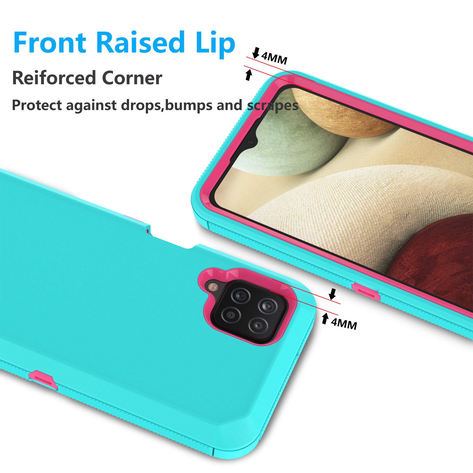 Amazon.com: Thybx Galaxy A12 Case, for Samsung Galaxy A12 Case 6.5", [Drop  Protection] Full Body Shock Dust Absorbing Grip Plastic Bumper TPU 3-Layers  Durable Solid Phone Sturdy Hard Cases Cover [Turquoise] :