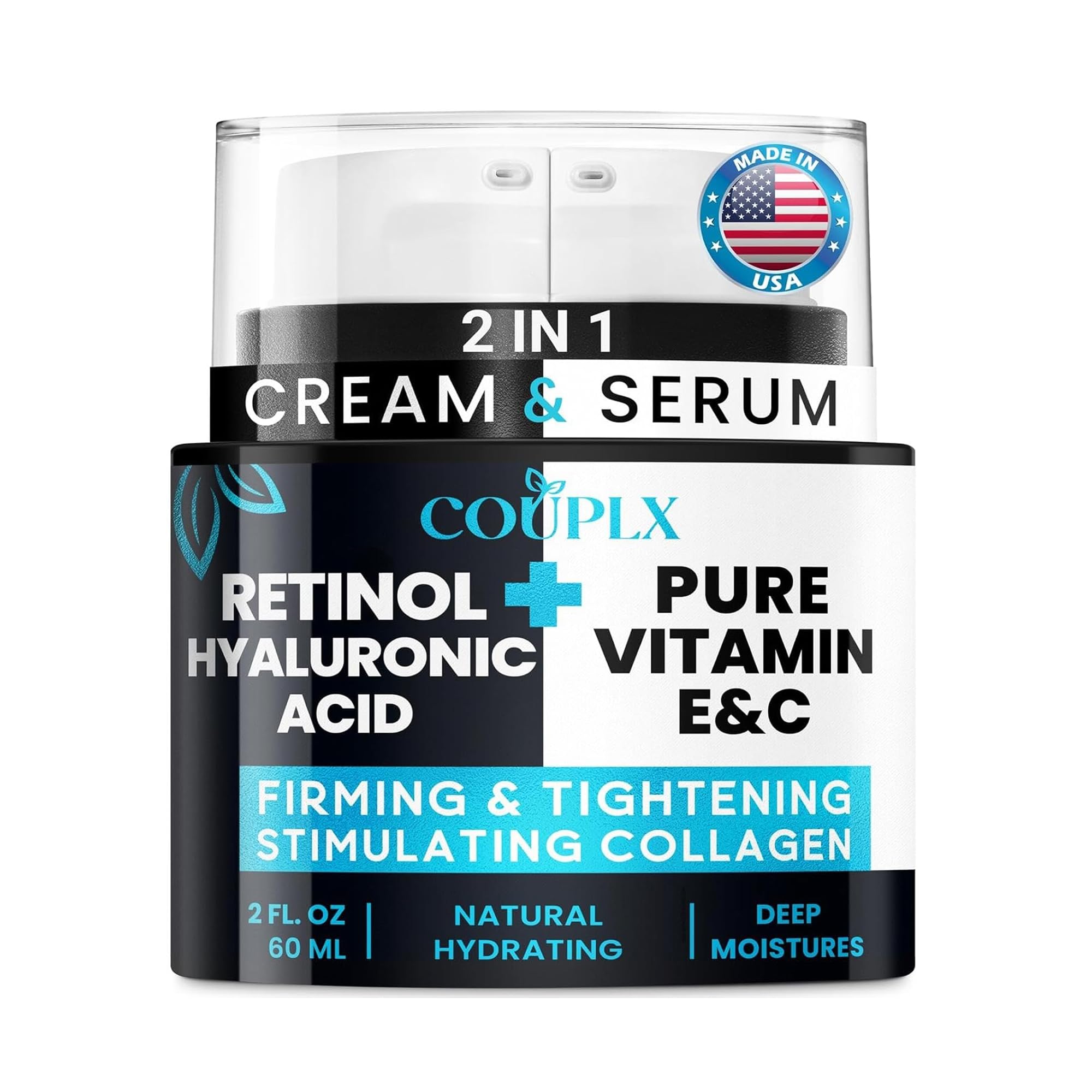 2 in 1 Retinol Moisturizer Cream, Tightening & Lifting Neck Cream, Advanced Anti-Aging Face Moisturizer, Reduces Fine Lines & Wrinkles for Neck & Face & Chest (60 ml/2 oz)