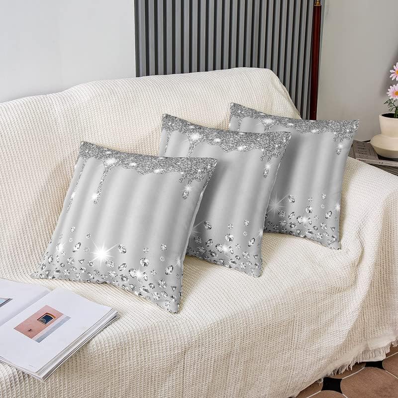 Miniatura 4 de Feelyou Juego de 2 fundas de almohada de diamantes (sin diamantes), funda de cojín gris para decoración del hogar, sala de estar, funda de cojín