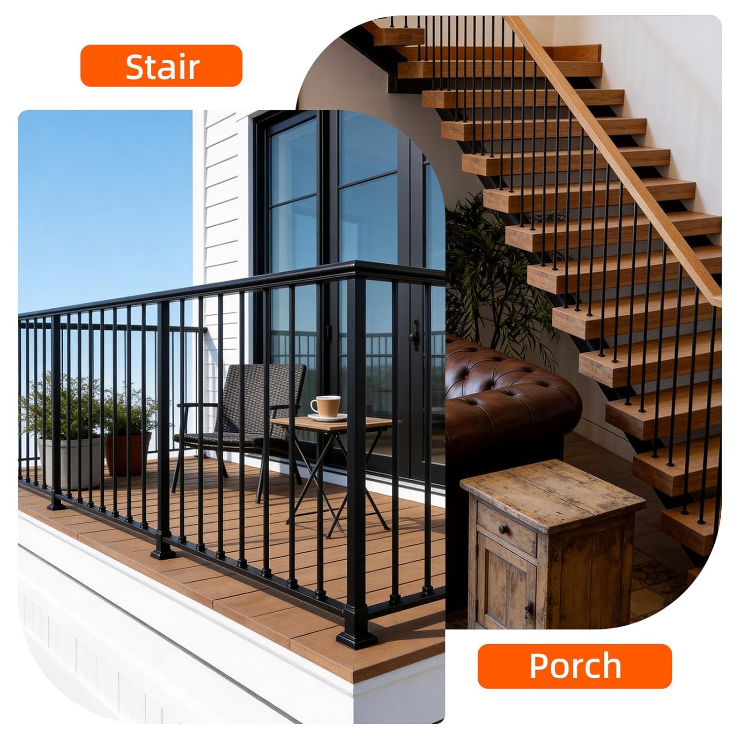 10Pack Hollow Straight Iron Spindles 1/2 Inch Diameter Wrought Iron Balusters,Stain Black Decorative Metal Balusters for Decks,Iron Balusters for Staircase Interior - GD08