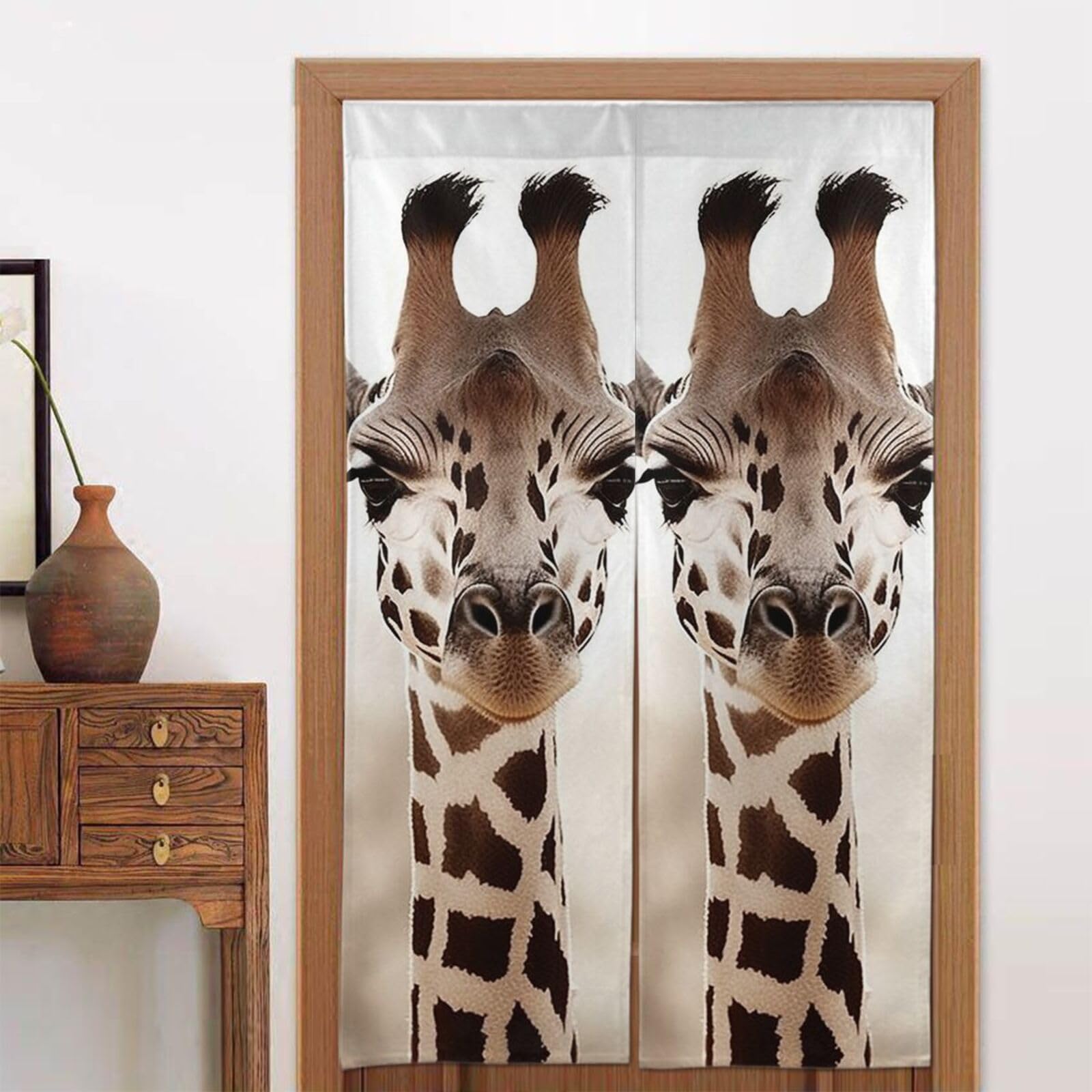 Rideau thermique de porte isolant et occultant motif girafe pour chambre