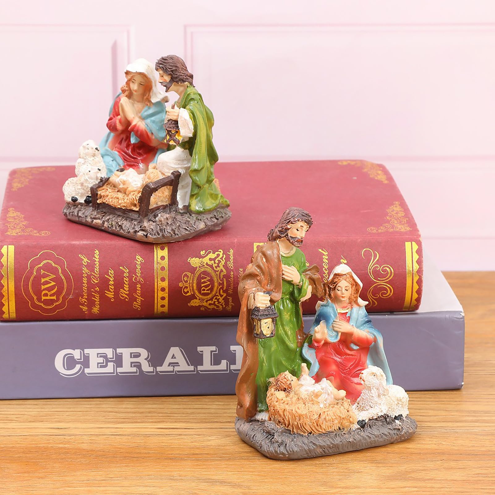 Wnvivi Nativity Scene for Christmas Decor,Resin Jesus Nativity Statues Tabletop Scene Decor,Nativity Figurines Christmas Centerpieces for Tables (B)