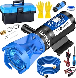 12V Macerator Pump for RV, Macerator Pump System for Caravans Self-Priming & Portable 12GPM 10FT Lift Fast 4-Minute Empty for RV & Boat Tanks, Full Protection Kit Storage Box & Hose Included