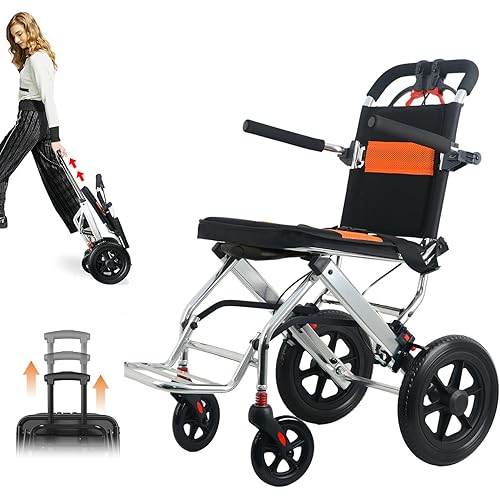 (Only 16lbs) Ultralight Portable Folding Wheelchair with Wider Seat/Rear Wheel and Foldable Pedals/Armrests, Lightweight Transit Travel Wheelchairs for Adults Support 220lbs