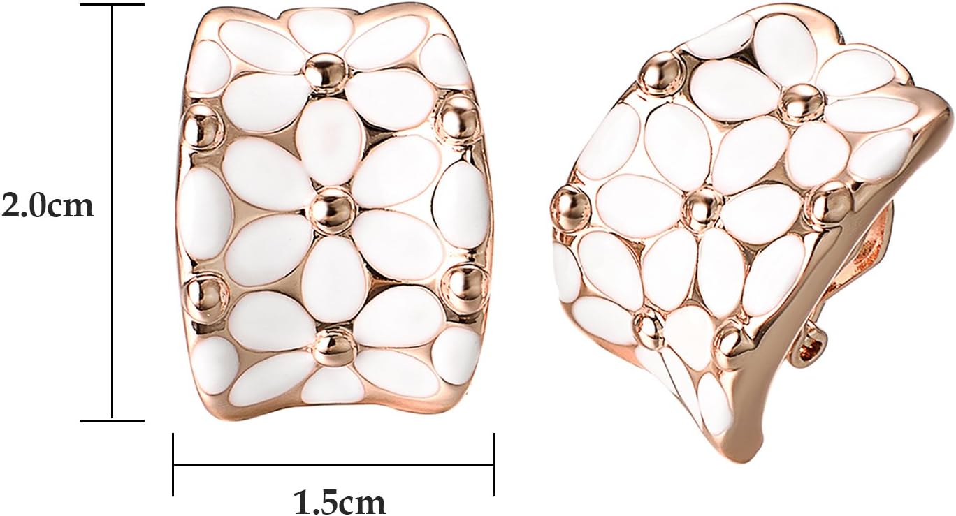 Yoursfs White Flower Clip On Earrings for Women Non Pierced Floral Earrings Elegant Clip On Earrings Rose Gold Jewelry