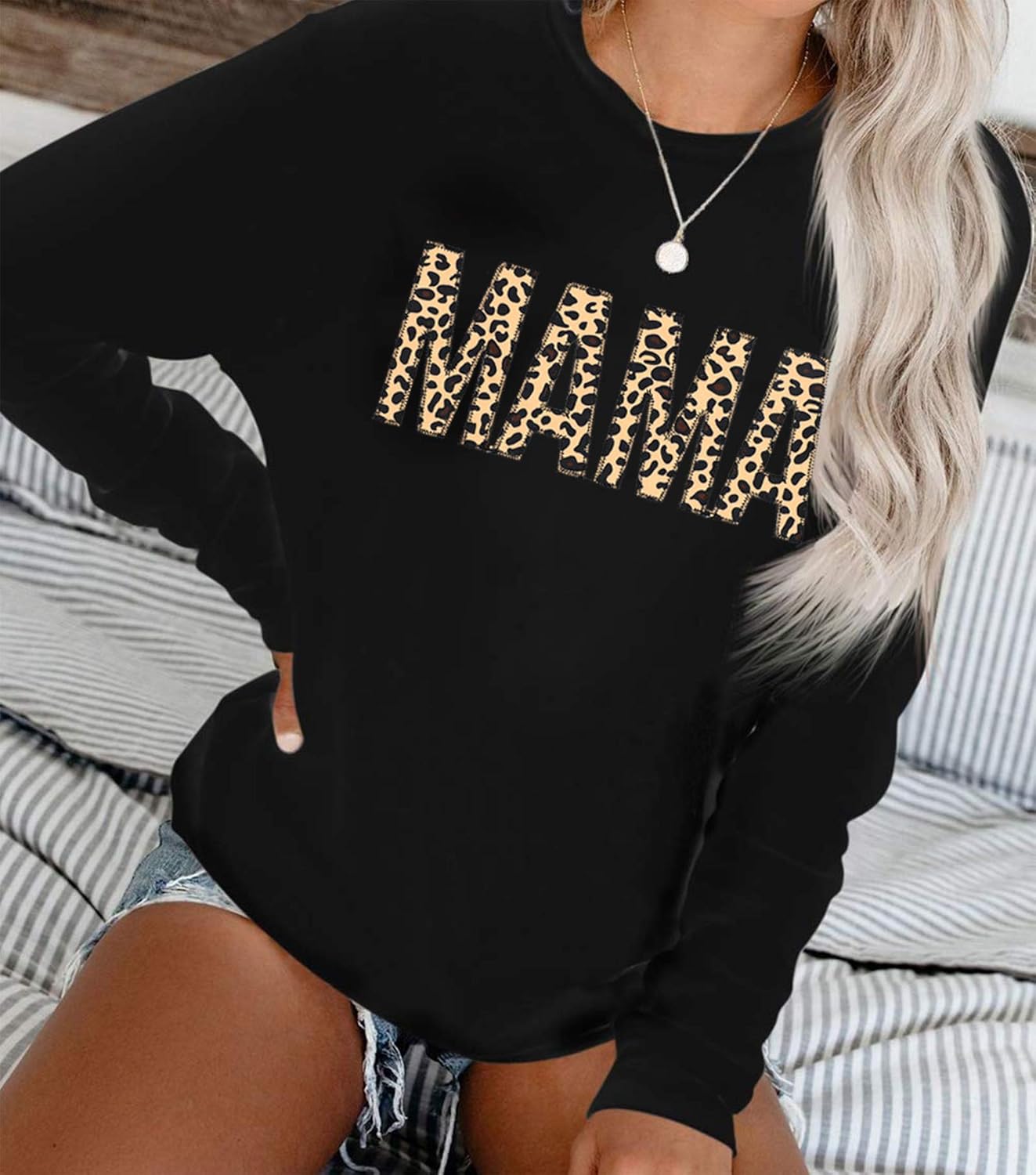 EGELEXY Mama Sweatshirts for Women Leopard Mama Crewneck Best Moms Outfit Lightweight Pullover Tops - Image 5