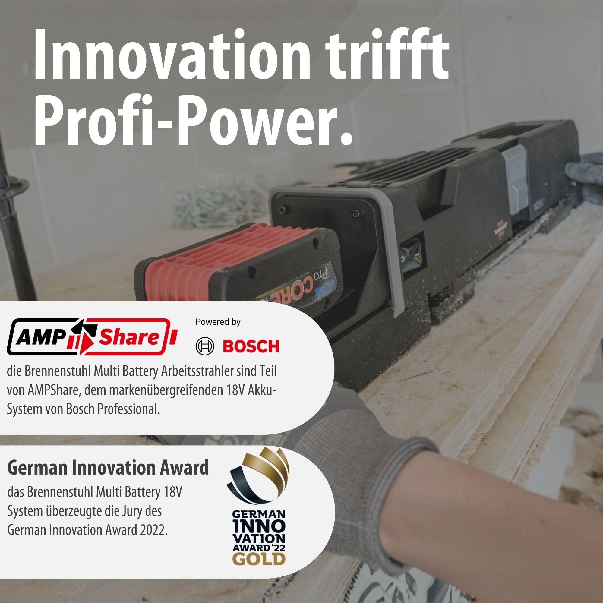 Brennenstuhl Multi Battery LED Akku Teleskop Arbeitsstrahler 6050 MA (7700lm, IP54, Höhenverstellbar Bis 140cm, Kompatibel Mit 18V Akkus 10 Verschiedener Hersteller, Ohne Akku, Engineered In Germany)