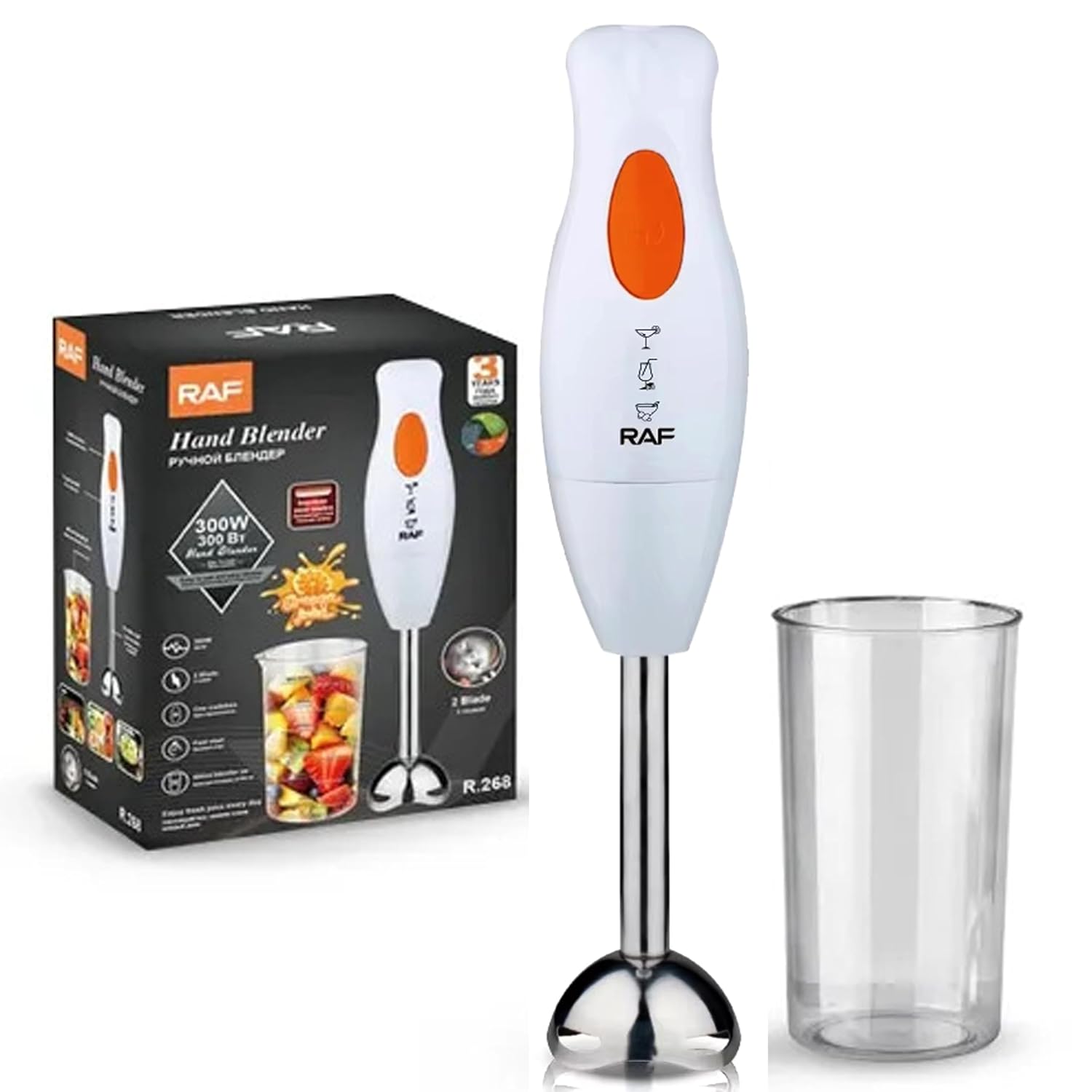 Electric Immersion Hand Blender 300 Watt with Stainless Steel Blades, Powerful Portable Easy Control Grip Stick Mixer Perfect for Smoothies, Puree Baby Food & Soup – White