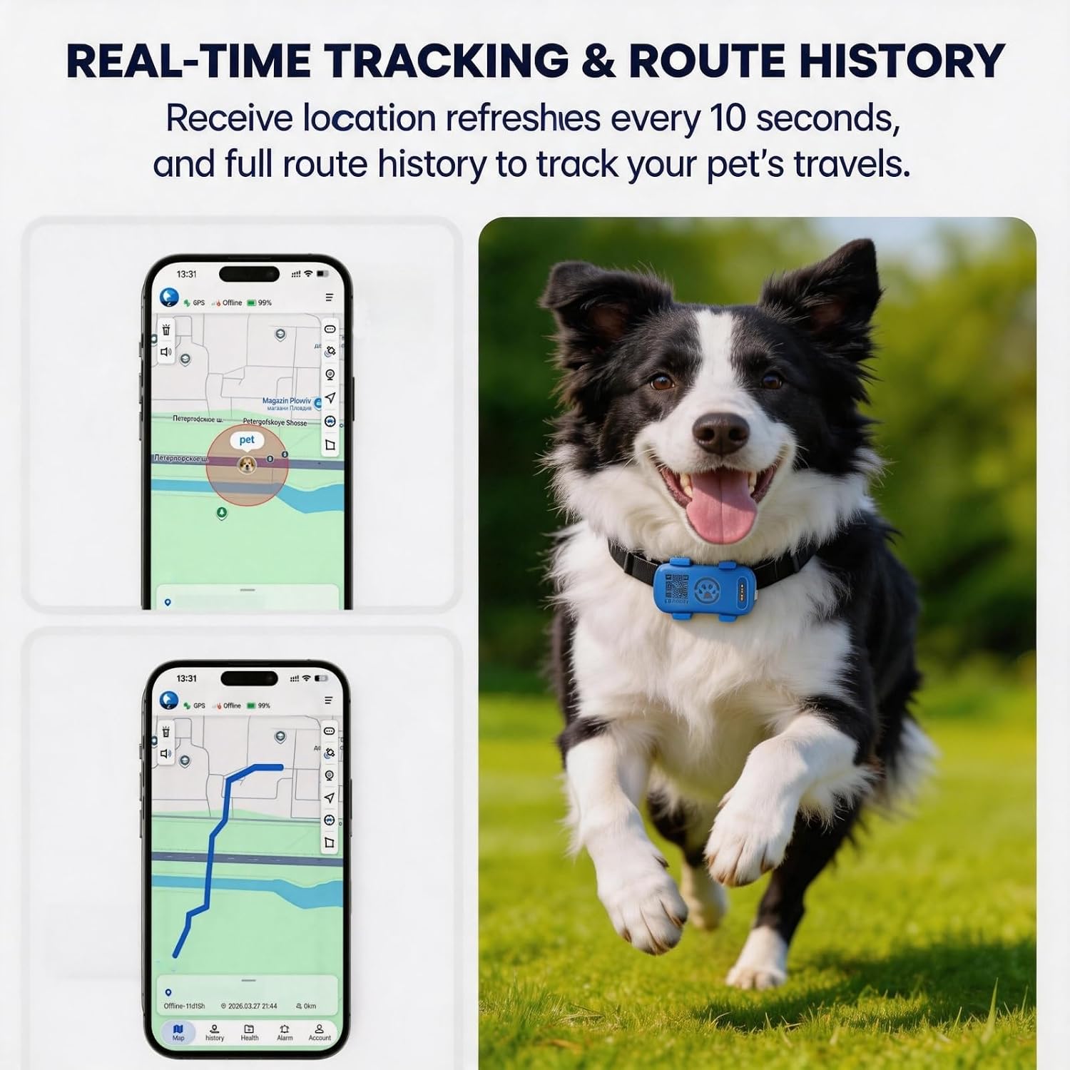 GPS Tracker for Dogs, Real-Time Location Update