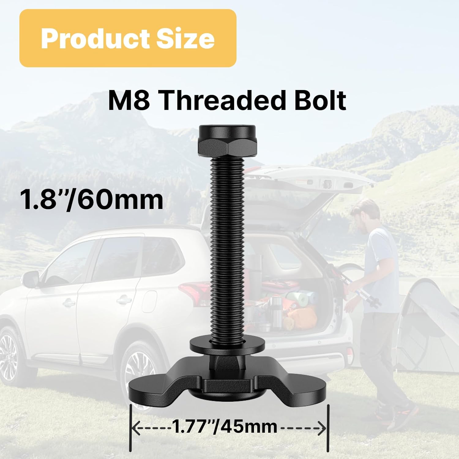 10Pcs L Track Threaded Stud Fittings M8 x 60mm Double Stud Lug Tie Down with Nylon-Insert Lock Nut, Heavy-Duty L Track Accessories for Truck Bed and Trailer Cargo Control-Black