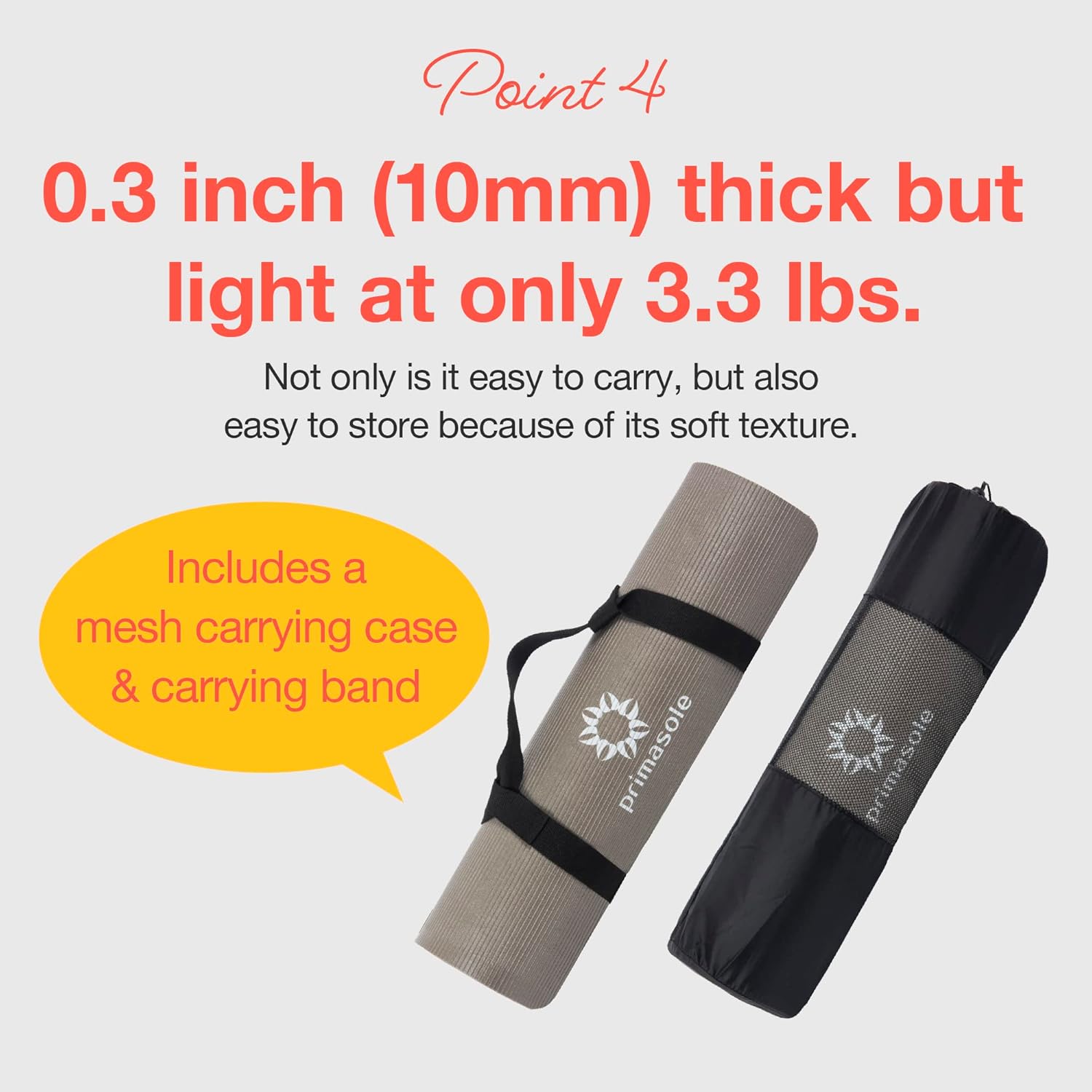 PRIMASOLE Yoga Mat Eco-Friendly Material 1/2 inch Non-Slip Yoga Pilates Fitness at Home & Gym 4 Colors with Carrying Case & Strap