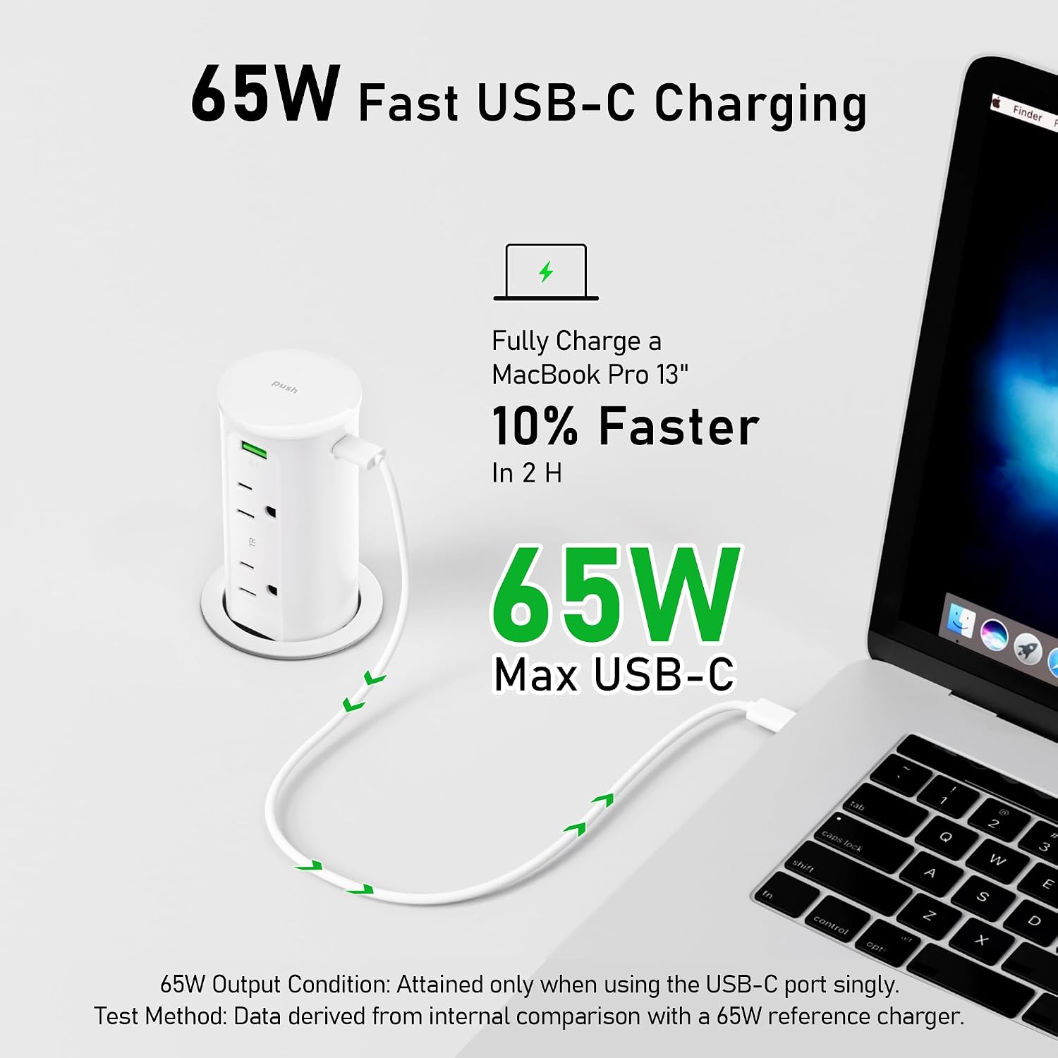 VILONG Pop Up Outlet for Countertop,Recessed Power Strip 2.5-Inch Hole,Tamper Resistant Receptacle,65W USB C,4 Outlets,Space Saver for Kitchen,Office Desk,14 AWG Extension Cord,ETL Listed (White)