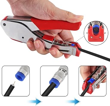 مجموعة أدوات حافظة الكابلات المحورية أداة ضغط محورية لتركيب الأسلاك مع موصل نوع 5pcs Rg6 F + 5pcs Rg6 موسع الكابلات المحورية