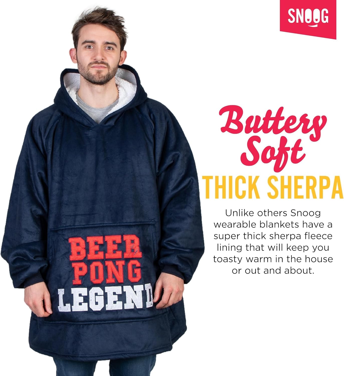 SNOOG Oversized Wearable Blanket Hoodie for Men & Women - Cozy Sherpa Hoodie Blanket - Hooded Blanket Sweatshirt w/Pocket