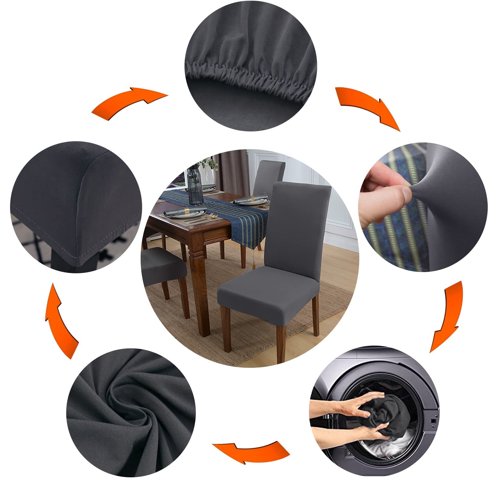 Fundas Sillas de Comedor Pack 6 Elásticas Fundas para Sillas de Comedor Modernas Material de Spandex Extraíbles y Lavables Duradera para Decor Restaurante, Hotel, Boda, Banquete, Antracita