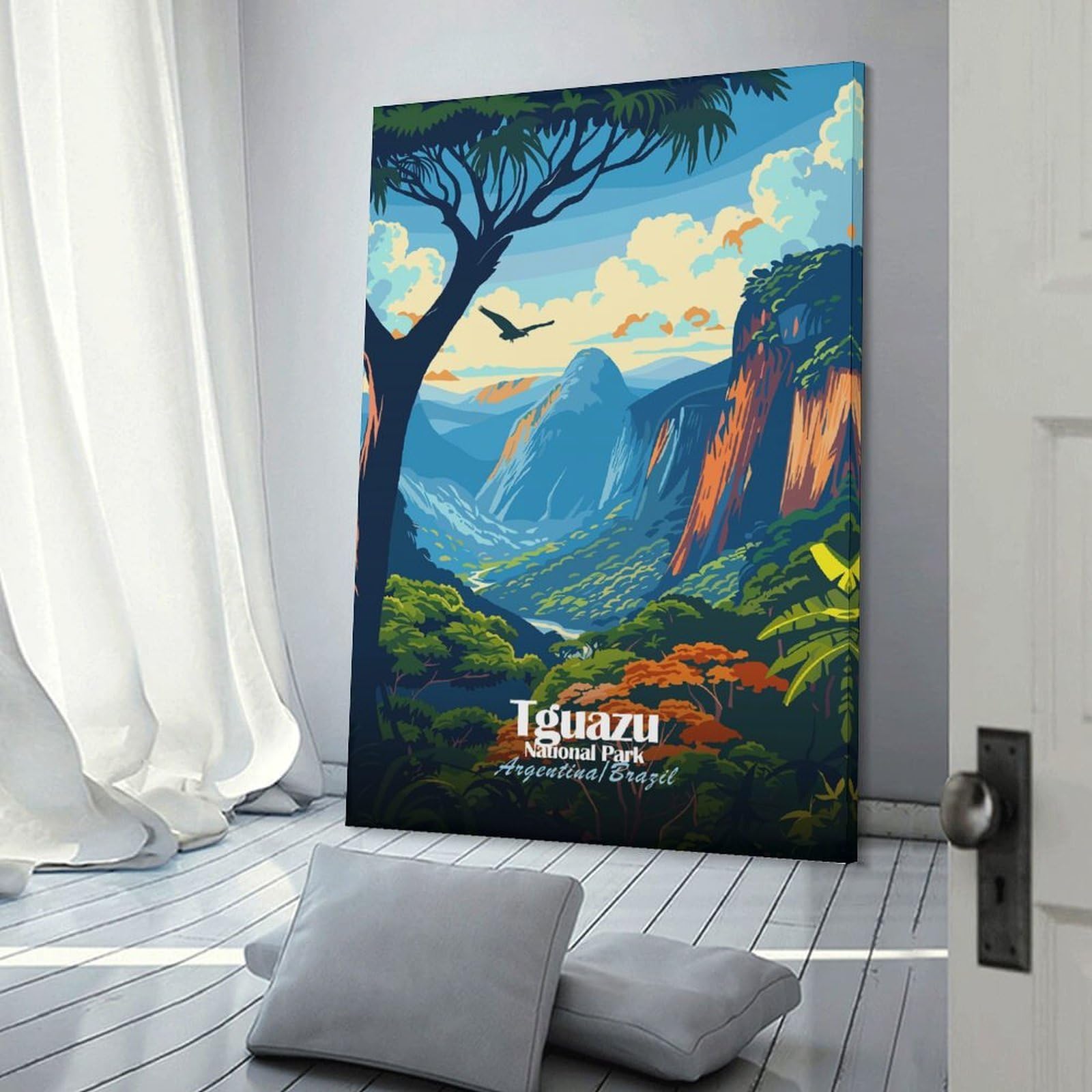 Junmoney Iguazu National Park Illustration Hanging Wall Art, 08x12inch(20x30cm), for New Homes, Bedrooms Or Workspaces, Thoughtful Wall Decor for Art Lovers