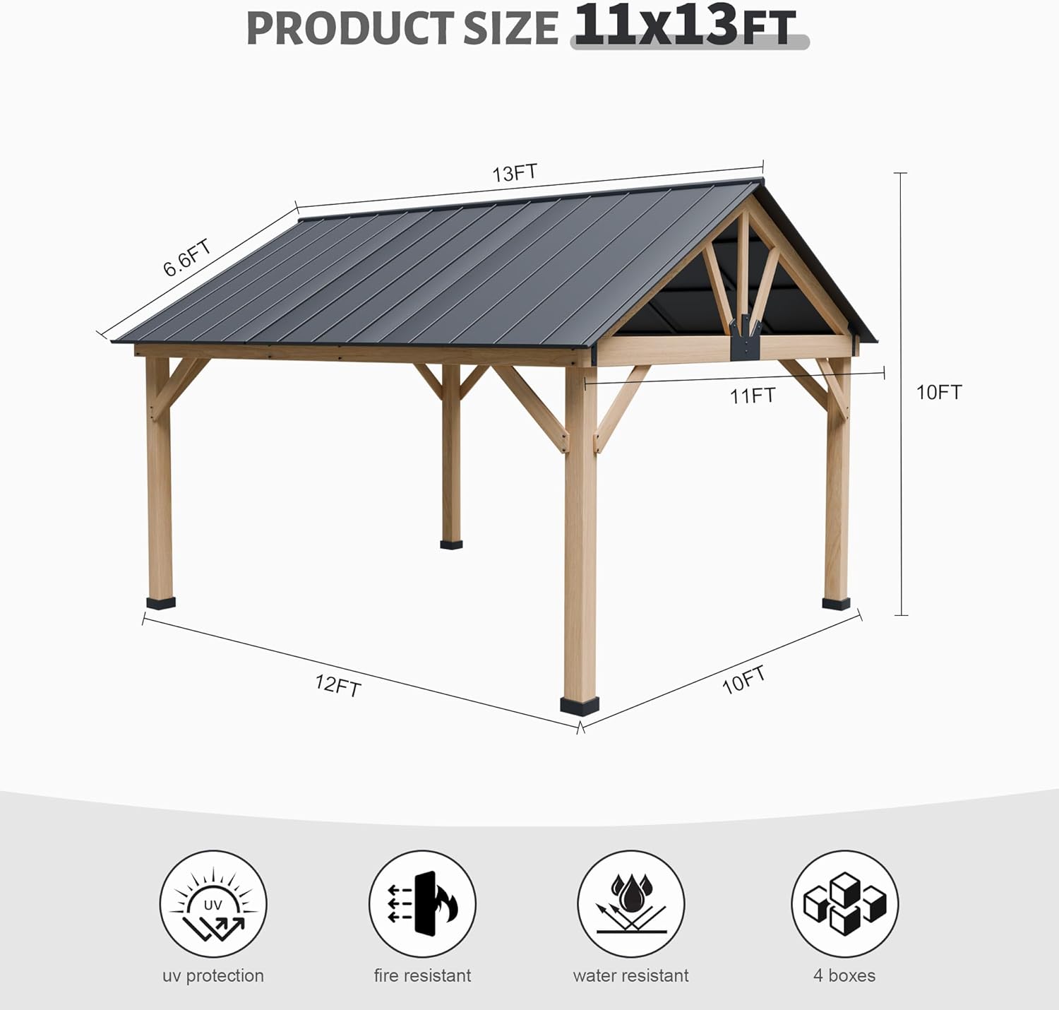 Wood Hardtop Gazebo, Patio Cedar Gazebo with Galvanized Steel Roof for Backyard, Deck, Garden.