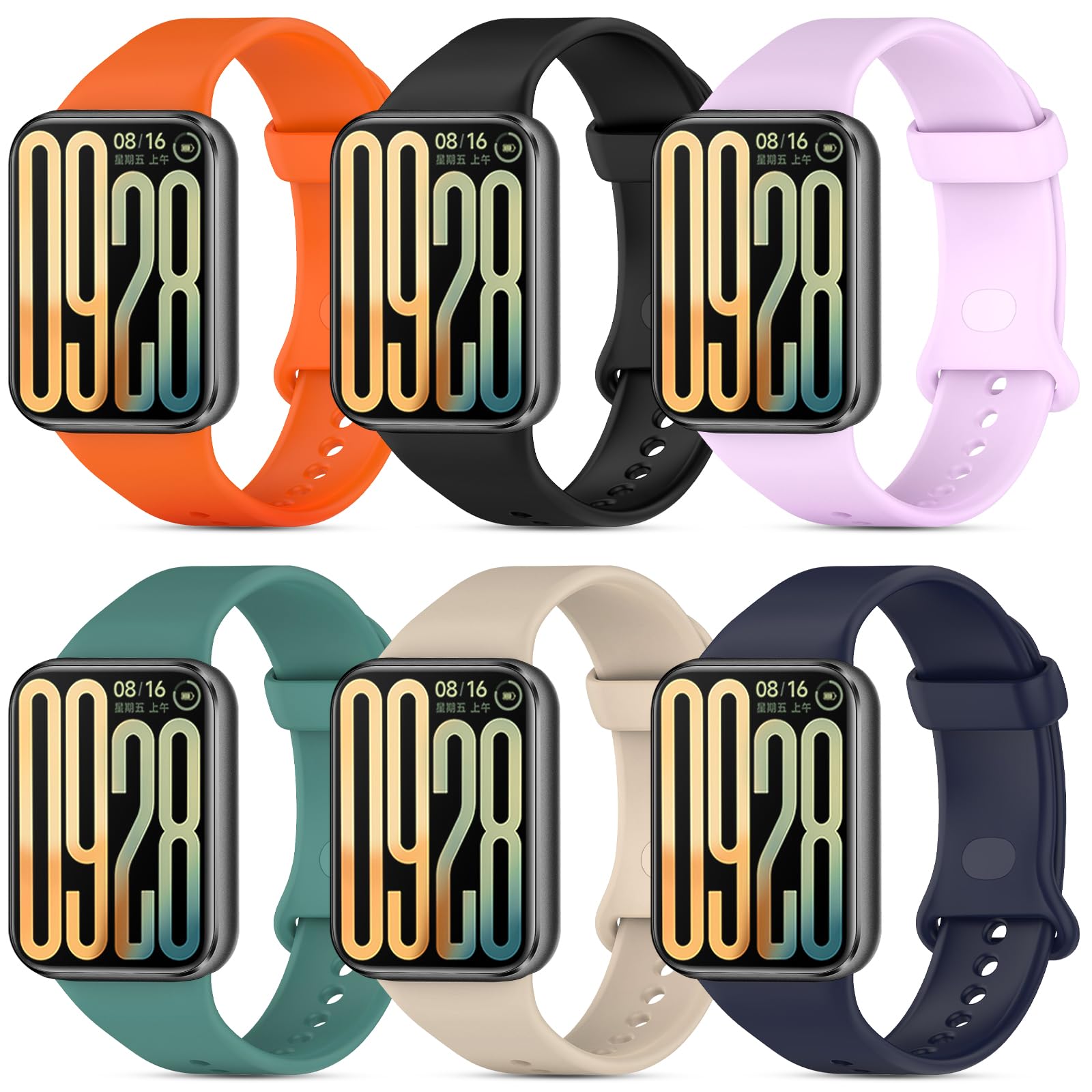 BDIG 6 piezas Correas Deportivas de Silicona Compatibles con Xiaomi Smart Band 10 Pro/9 Pro/8 Pro Mujer y Hombre, Pulseras de Repuesto Suaves