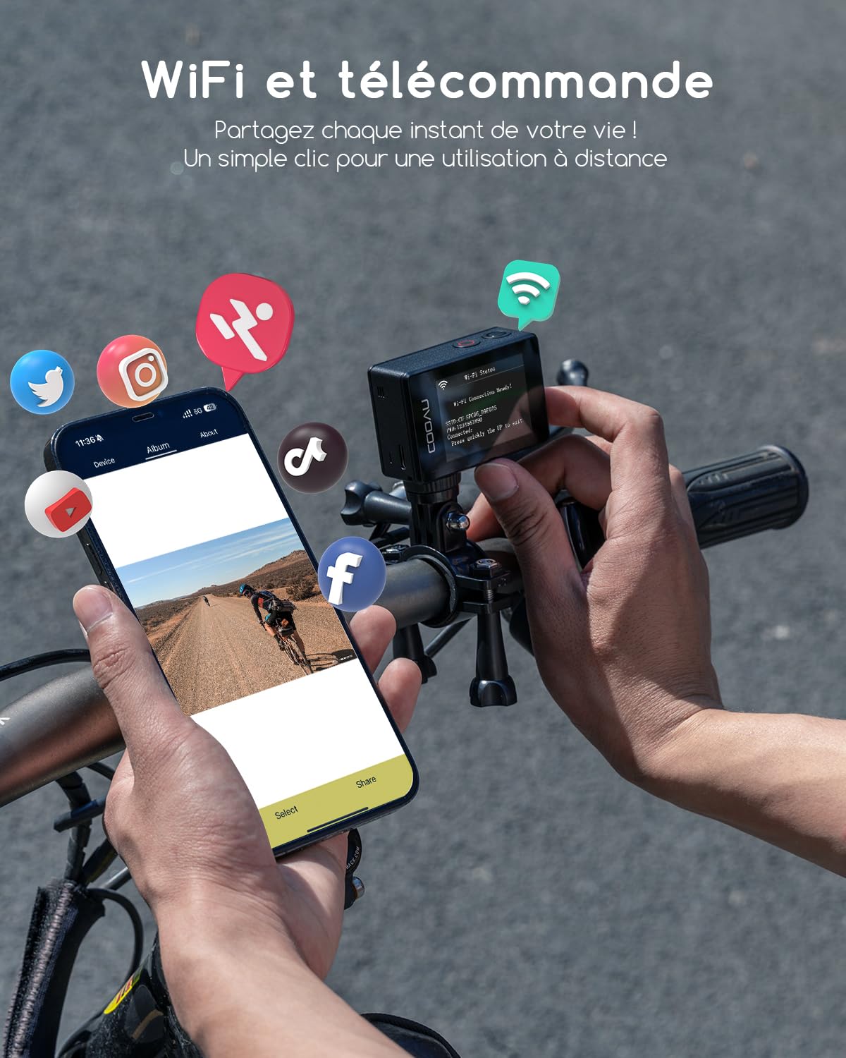 COOAU Caméra de Sport WiFi 4K 60fps 64MP Écran Tactile avec Microphone Externe Caméra sous-Marine 40M Type-C Stabilisation EIS 170° 2x1350mAh