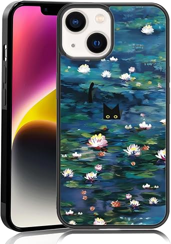 Water Lilies Phone Case Fit for iPhone 13/14 TPU Shockproof Protective Monet Waterlily Cat Flowers Phone Cover Gift for Boy Girl Men Women