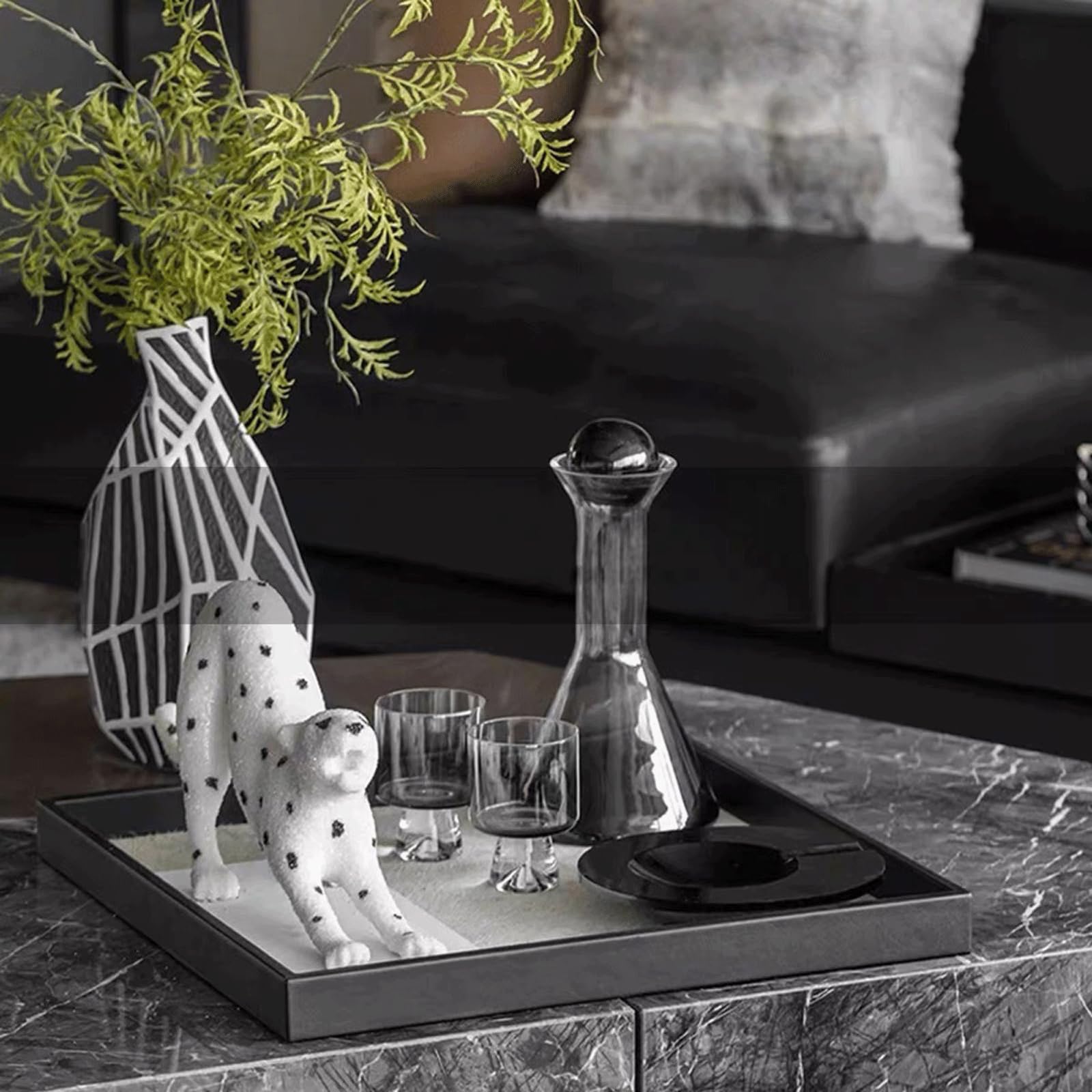 Centrotavola per sala da pranzo moderna scultura leopardata in resina bianca, 36 x 7,5 x 15 cm, decorazione per la stanza in stile nordico per casa, soggiorno, scrivania, tavolino da caffè e