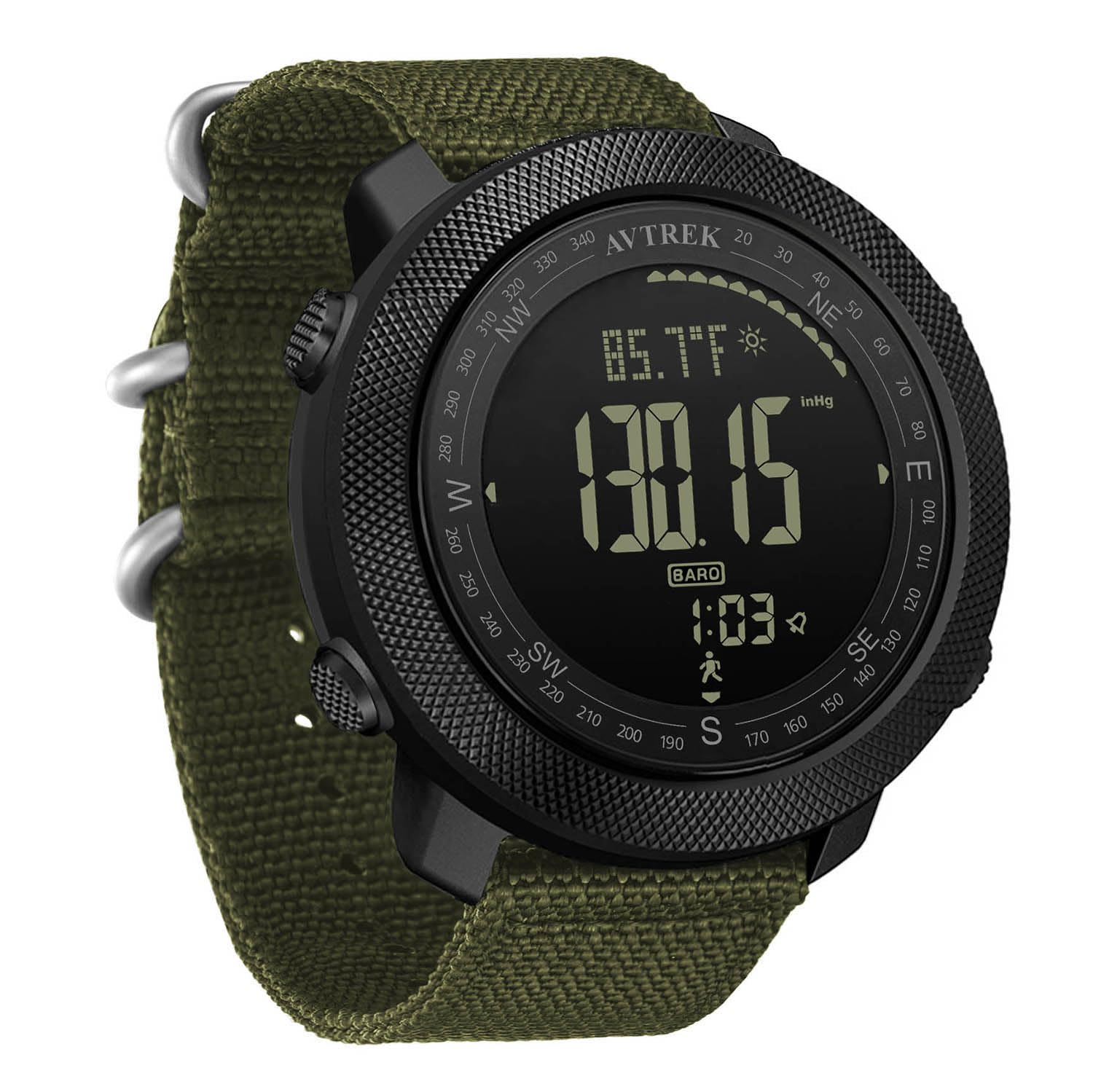 AVTREK Montre militaire numérique pour homme, montre de sport avec boussole, température, podomètre, montre de sport, tactique, de survie, avec rétroéclairage, alarme (vert)