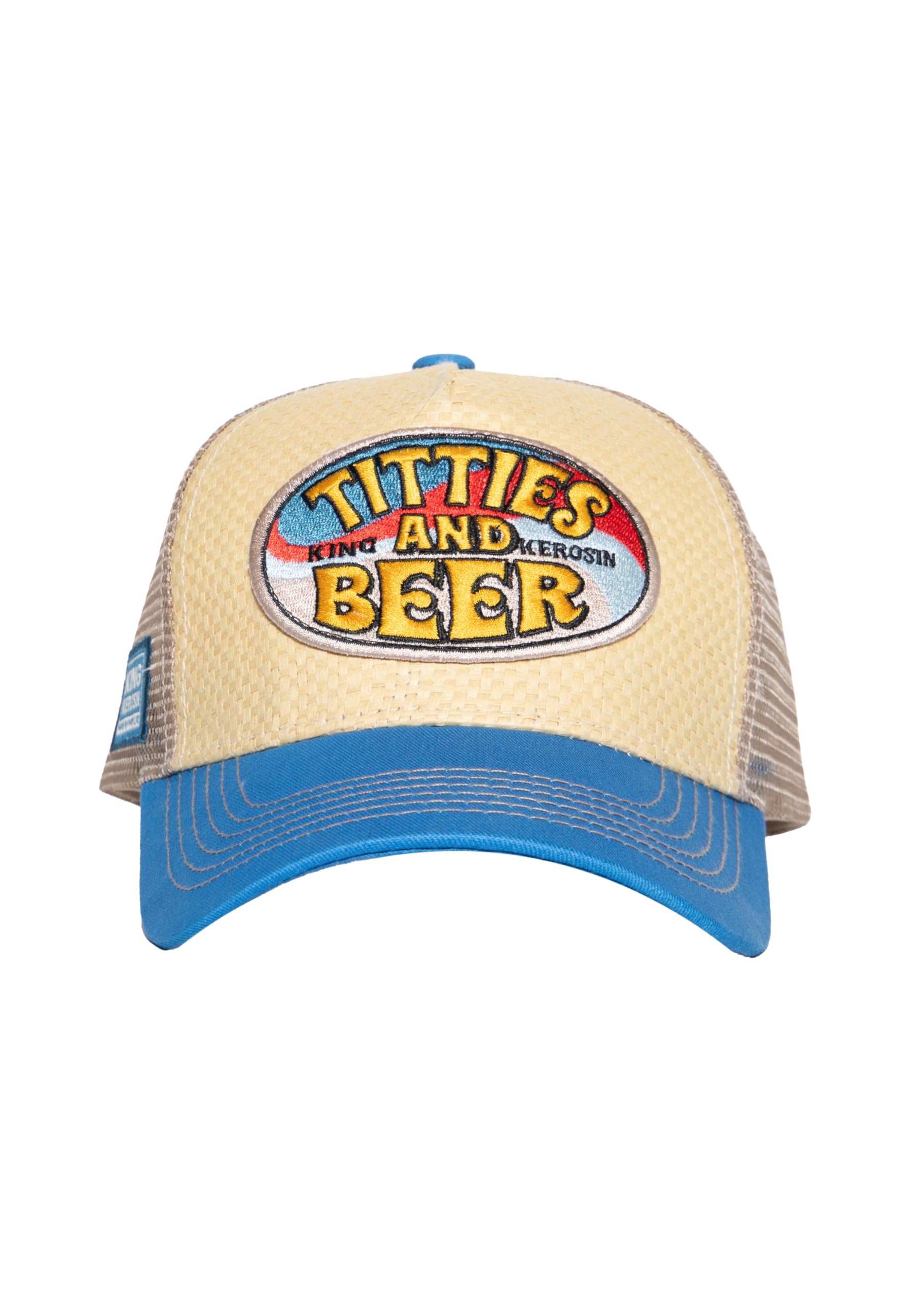 King Kerosin Cappellino da uomo per camionista | paglia, berretto | beer | estate, vintage, 70S | mesh | Hawaii | Patch Titties & Beer