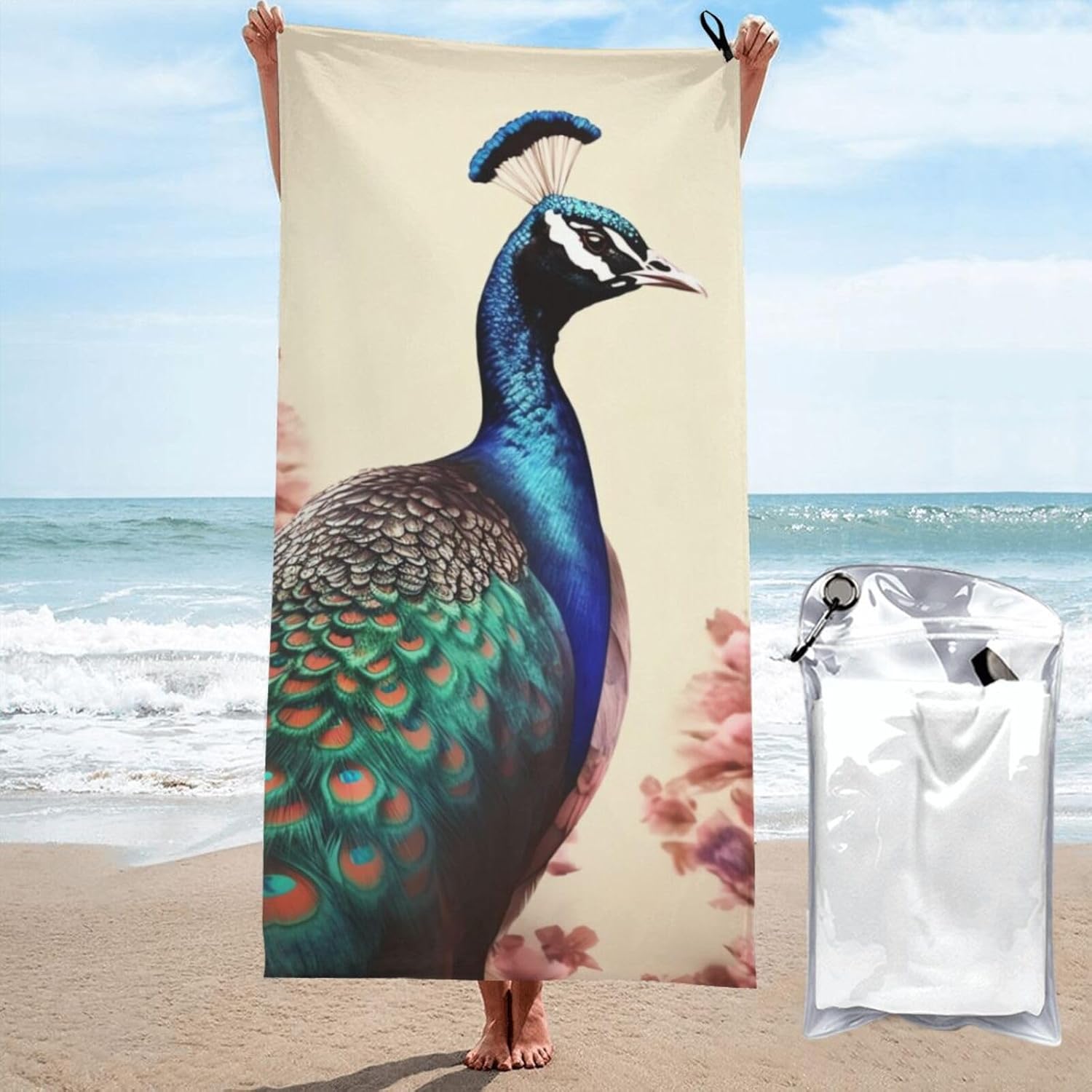 KHiry Microfiber Towel Beach Towels Peacock Quick Dry Towel Soft Lightweight Travel Towels Absorbent Large Easy Pack Travel Things Beach Blanket for Gym Sports Swimming