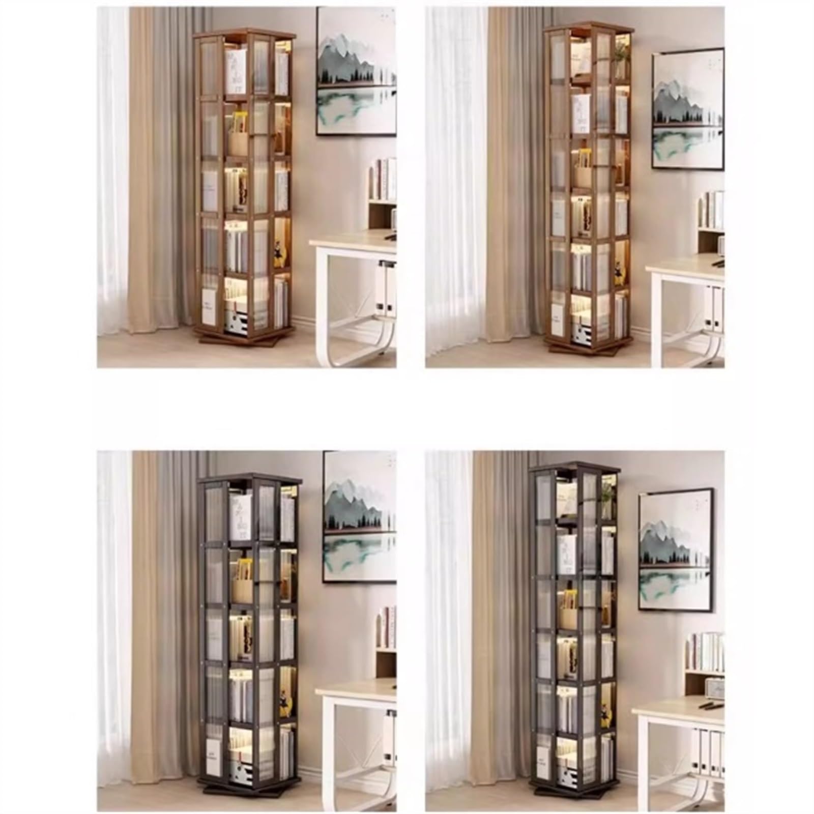 Organizer Scrivania Libreria Girevole for la casa, scaffalatura Multifunzionale a Pavimento, scaffale Moderno Multistrato Semplice e Moderno Cassetti Scrivania(Nero,L)