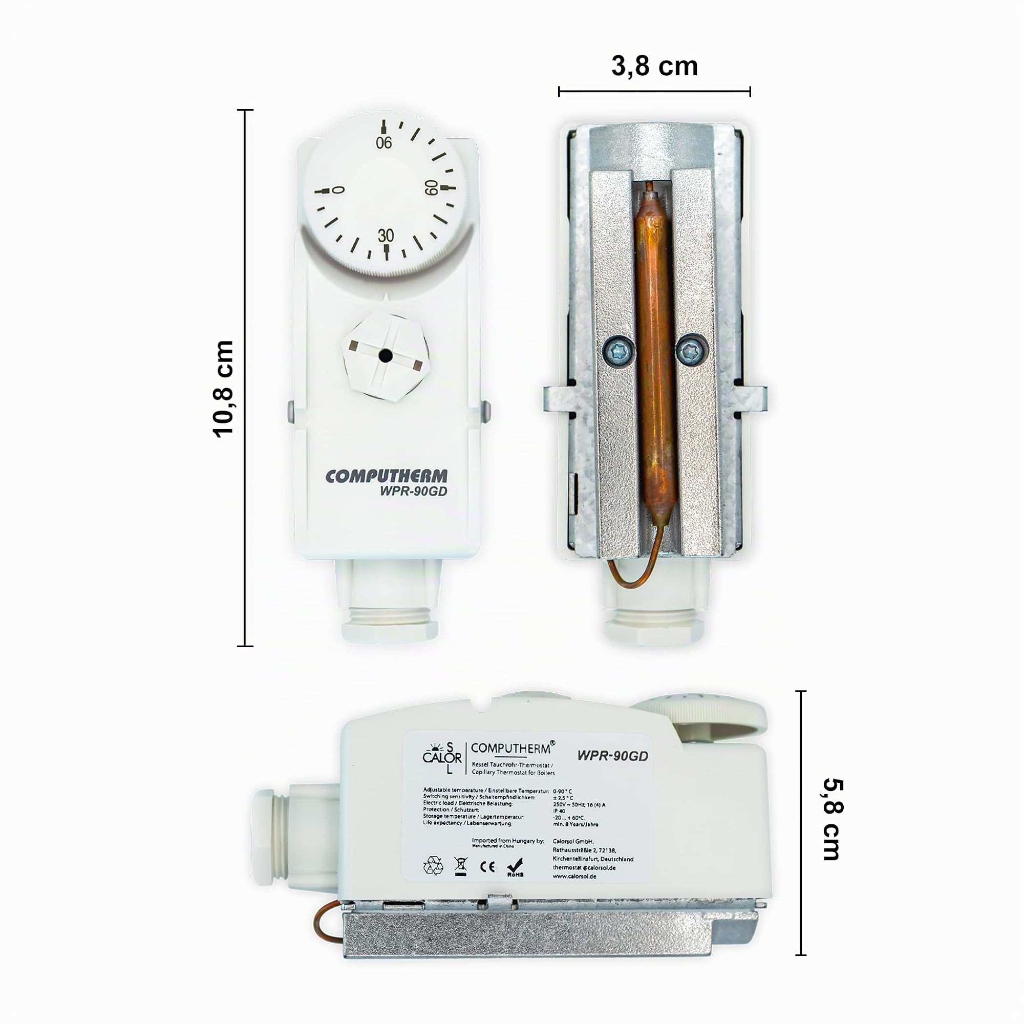COMPUTHERM Thermostat Contact WPR-90GD, pour Chauffage et climatisation, Bouton Rotatif de réglage, Surveillance du Circuit de Chauffage, Protection Contre la surchauffe.
