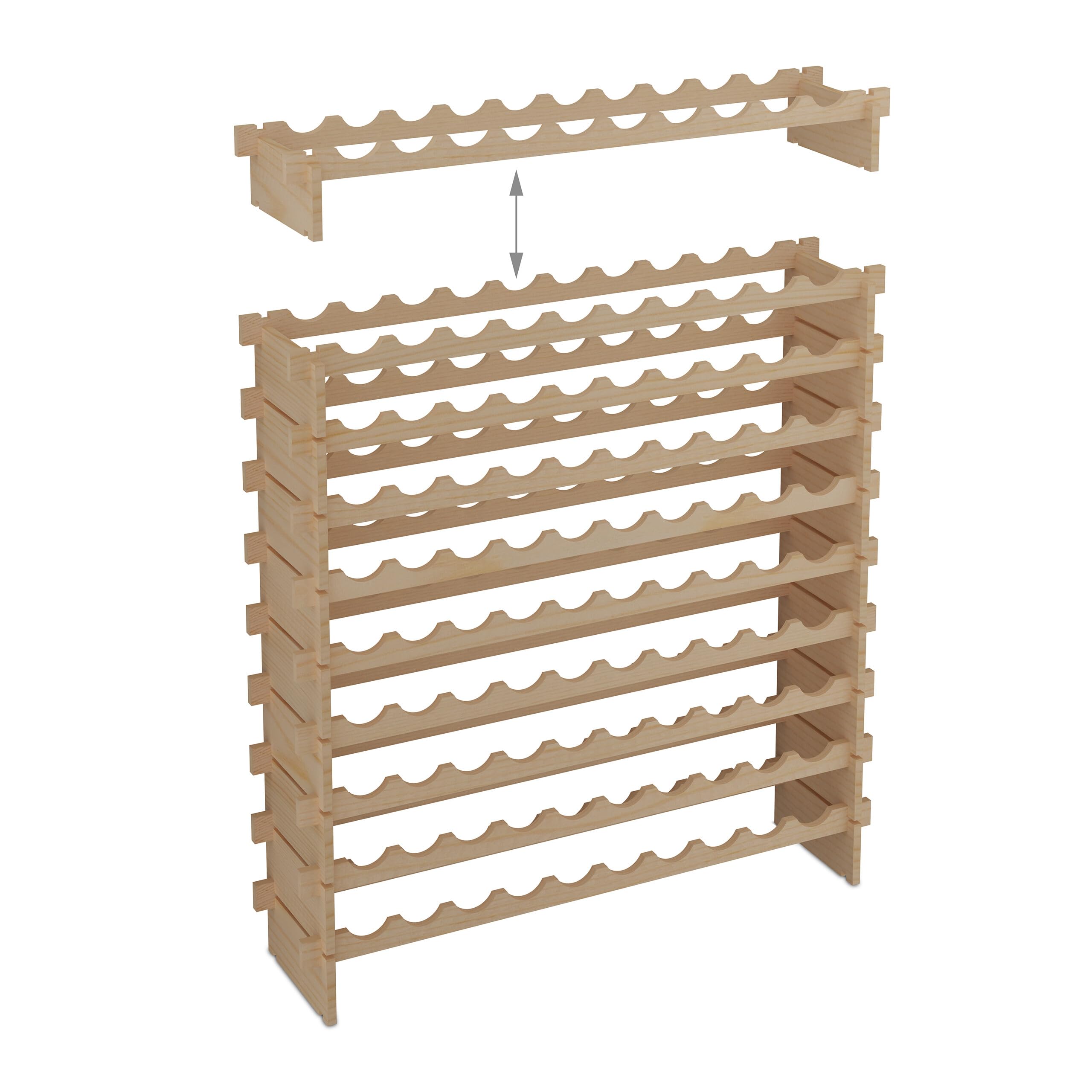 Relaxdays Botellero, 100 Botellas de Vino, Vinoteca Apilable, 120 x 103 x 25 cm, Extensible, Madera de Pino, Natural