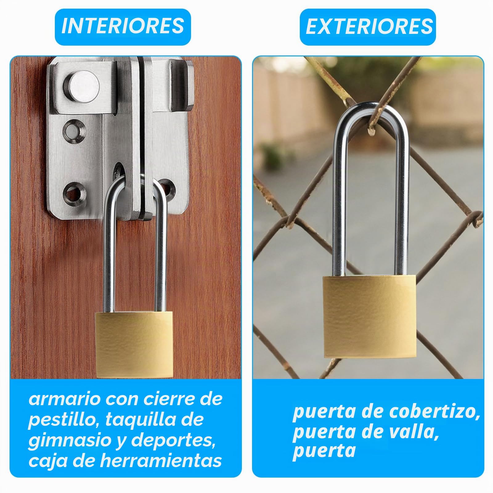 Pack de 4 candados con grillete largo, candado de 32 mm, con llaves iguales, candados con llave, cerradura de seguridad para equipaje, armarios, taquillas, cerradura para maletas