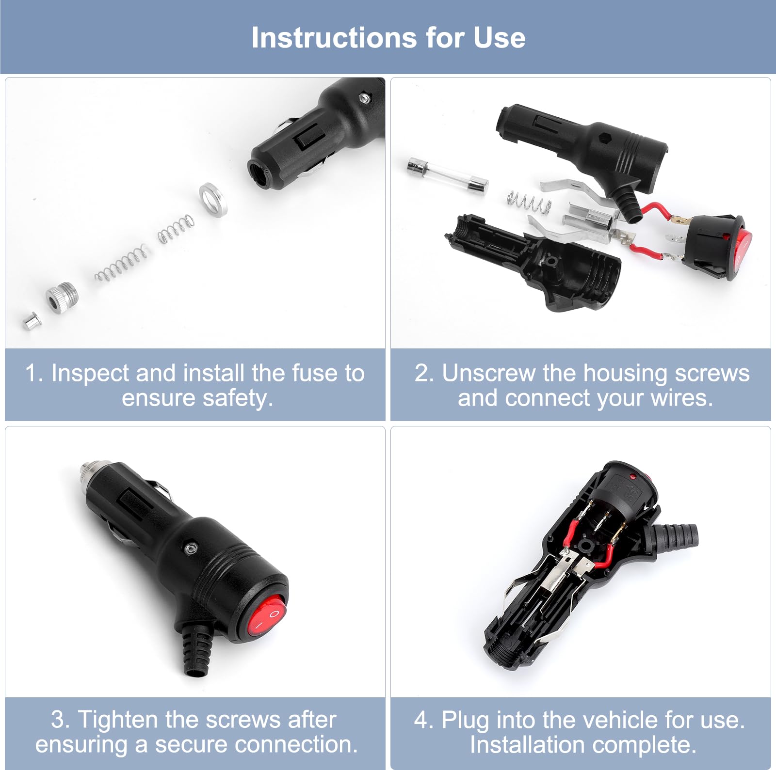 2 Spine Accendisigari 12V/24V Con Interruttore E LED – 15A, Nylon Rinforzato, Per Auto, Camper, Moto E Frigoriferi