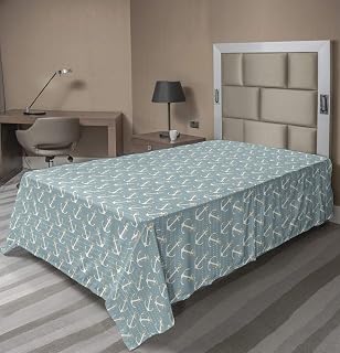 Ambesonne Anchor Flat Sheet, Ship Equipments Motif Nautical Marine Travelling Ocean Yacht Sea Adventure, Soft Comfortable Top Sheet Decorative Bedding 1 Piece, TwinXL Size, Cadet Blue and White