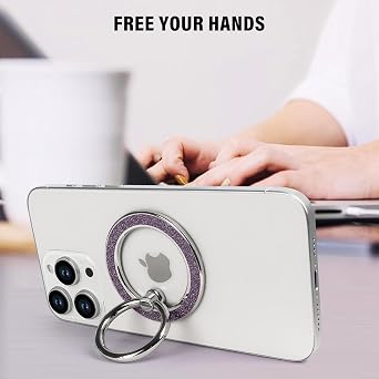Guppy Magnetic Phone Ring Holder, Glitter Magnet Finger Ring Grip Stand Holder, 360 Rotation with Cell Phone Ring Stand, Compatible with MagSafe for iPhone 17 Pro Max 16 15 14 13 12 All-Purple