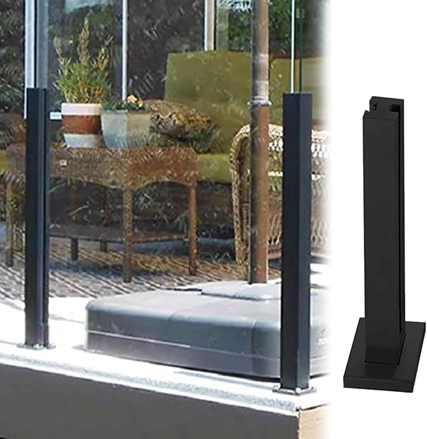 Generisch Glasgeländerpfosten – Robuste Glaszaunpfosten mit Geländerset – Quadratische Säulen für Balkon, Garten, Terrasse und Flur – Langlebiges Glaszaunsystem für Siche