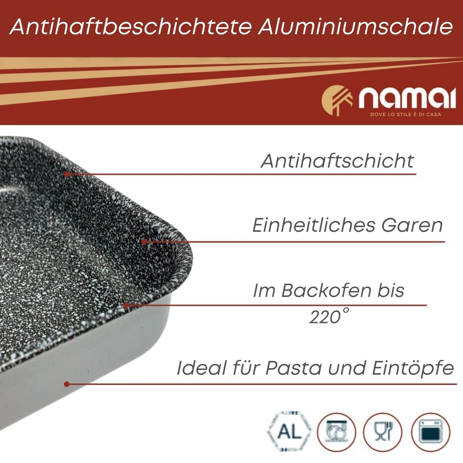NAMAI - Backformen Set 3er -Auflaufformen Set - Spülmaschinenfest - Aluminium - Auflaufform Lasagne - Baking Tray - Lasagne Auflaufform (SATZ TRIS 35CM 30CM, 25CM)