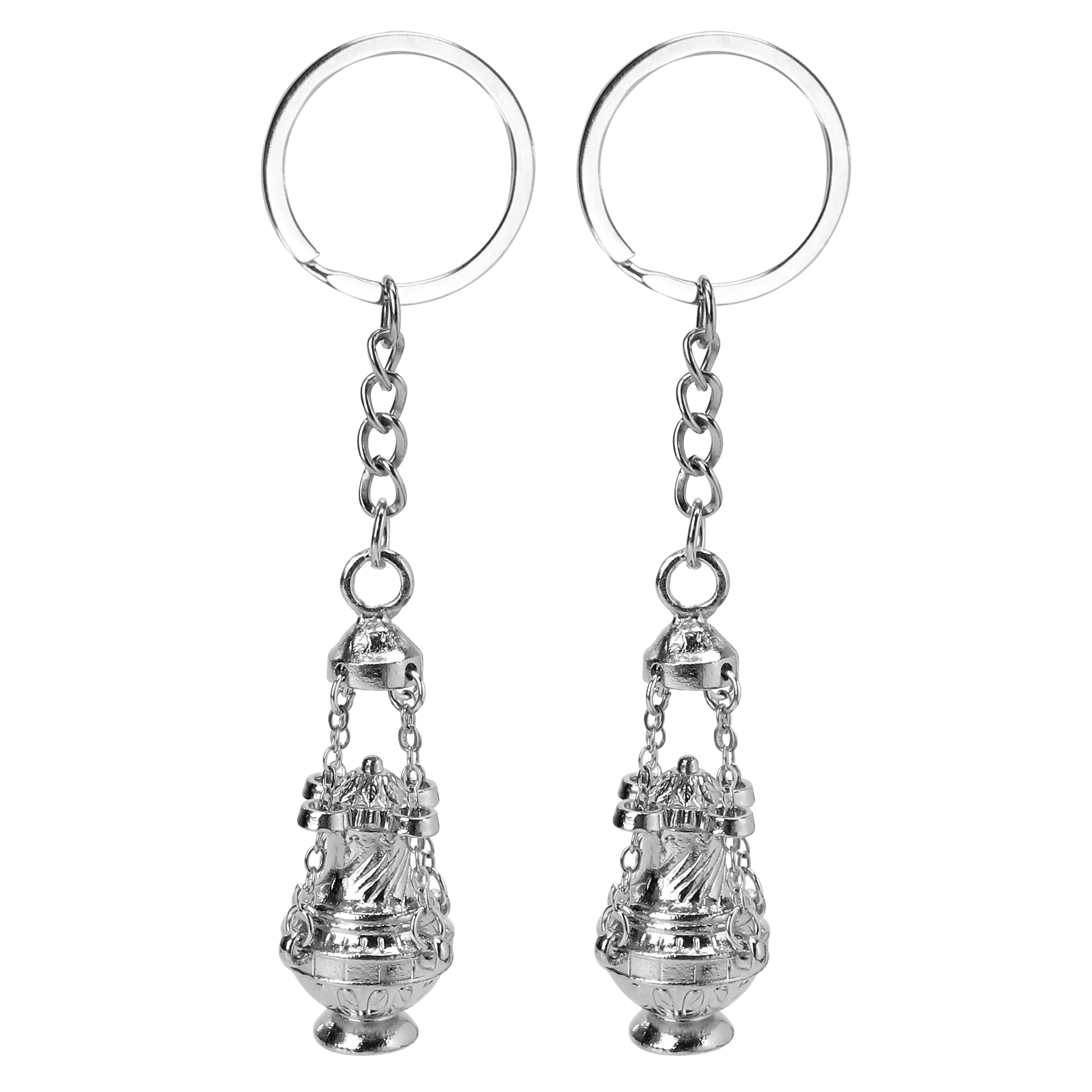 Photo 1 of 2Pcs Thurible Keychain 4.53 Inches Incense Burner Key Chain Censer Catholic Ring Accessory, Silver Tone Christian Faith Religious Gift Keyfob Pendant for Car, Bag, Keyring, Church Decoration Souvenirs