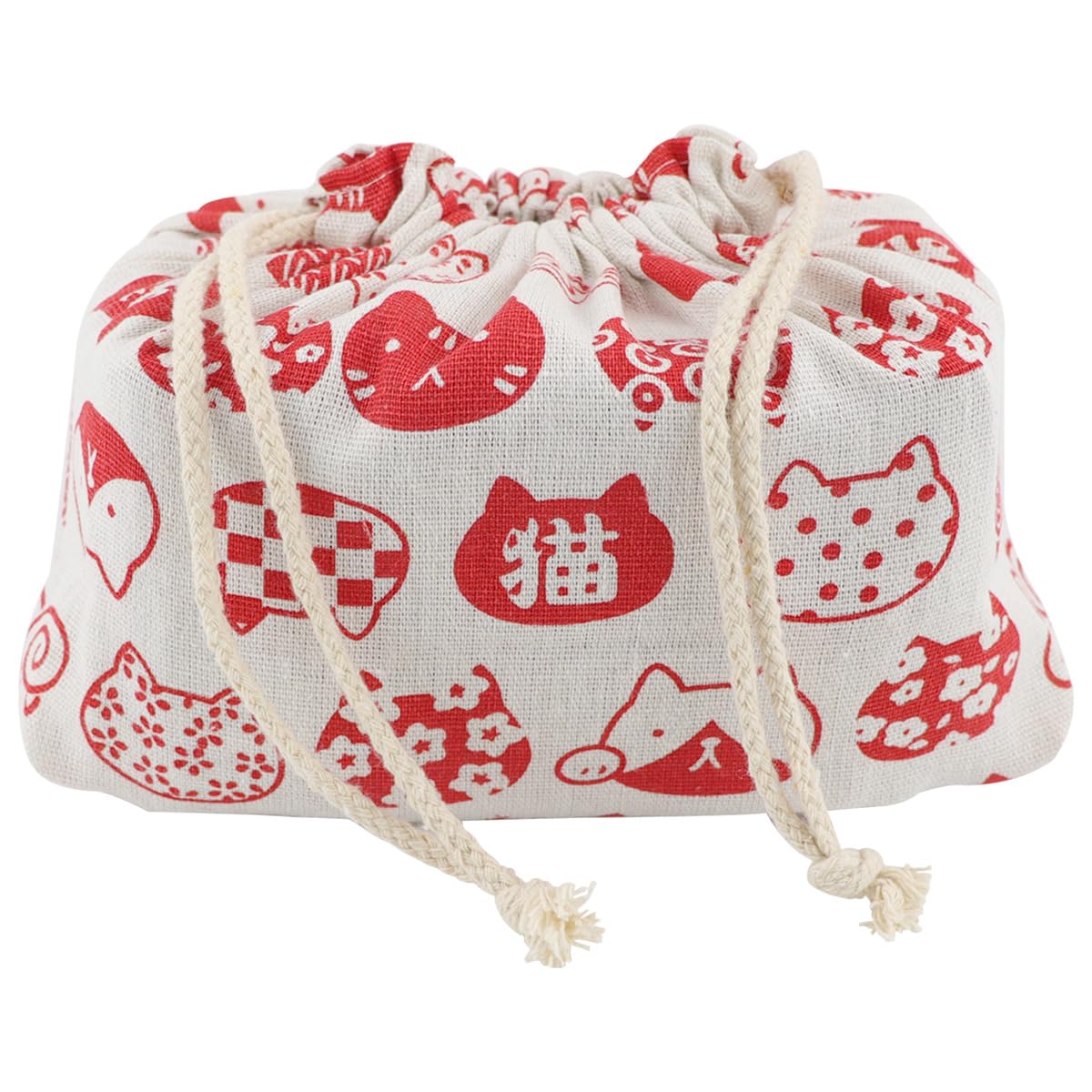 DOERDO Lunch Tote Bag Lunch Handy Bags Japanese Style Portable Bento Storage Bag with Drawstring for Outdoor Office, Red